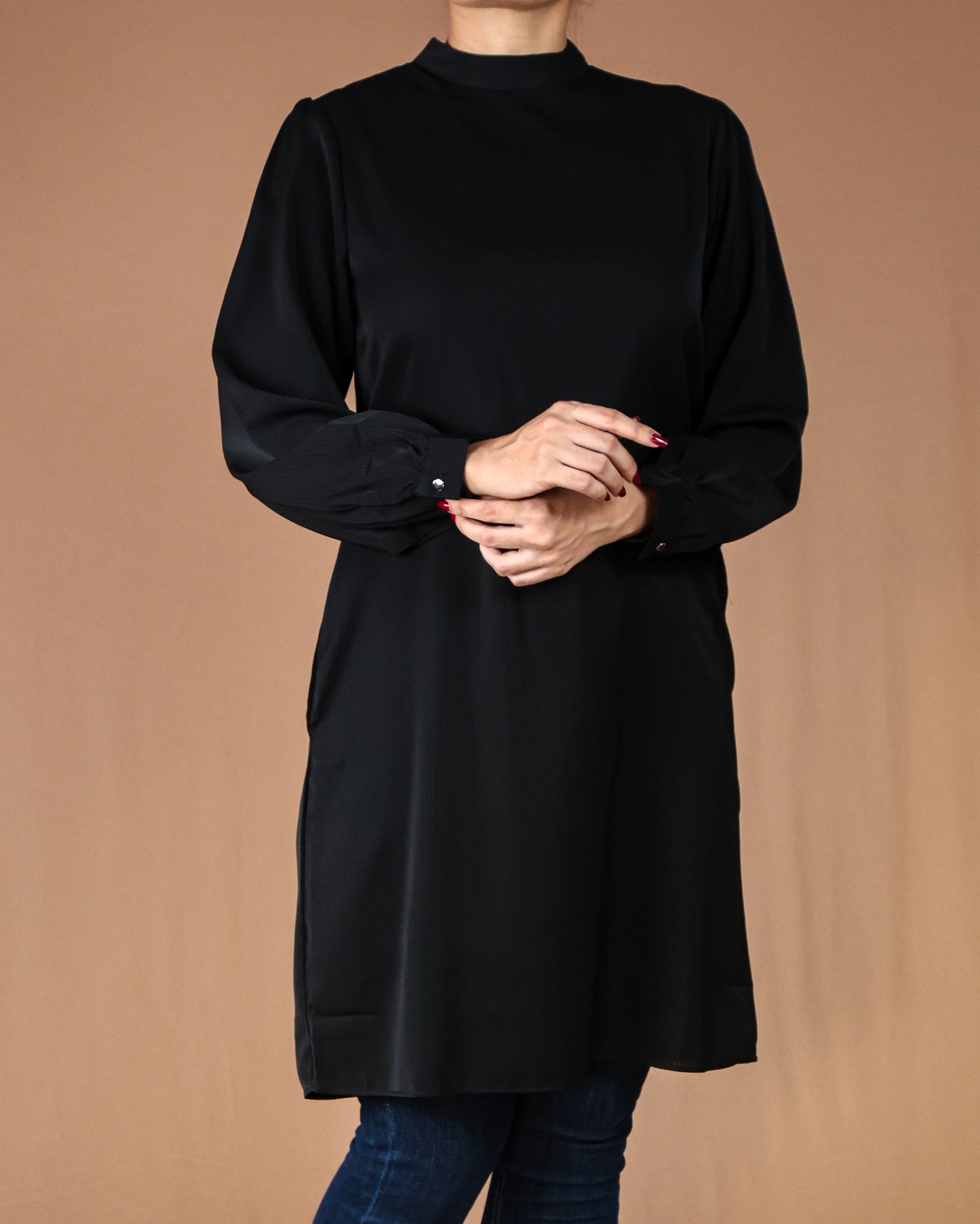 Elegant High-Neck Long Sleeve Tunic