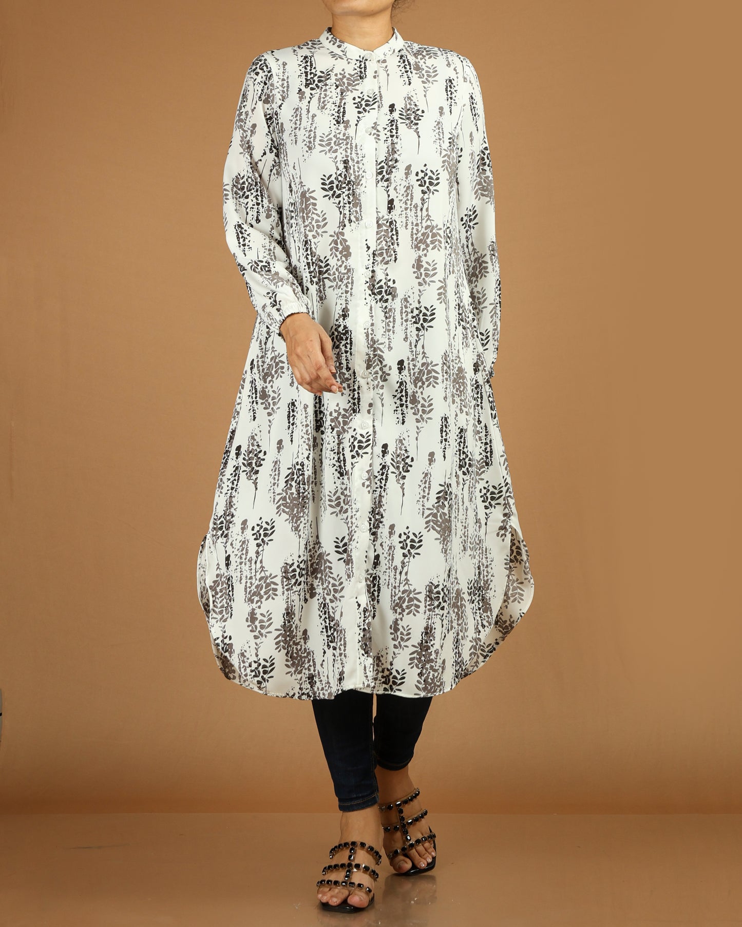 Flowing Abstract Floral Shirt Dress