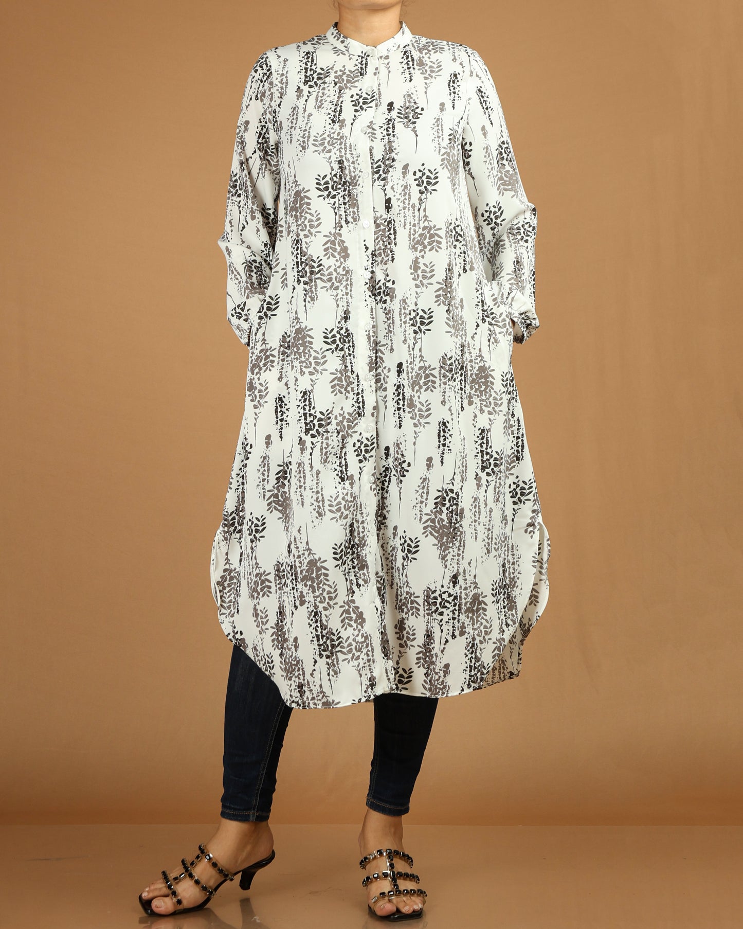 Flowing Abstract Floral Shirt Dress