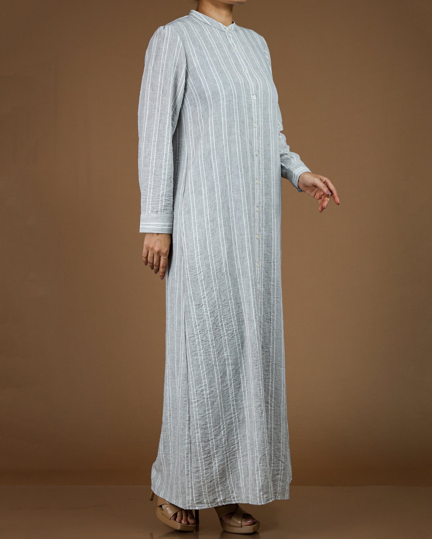 Classic Striped Linen-Cotton Maxi Shirt Dress