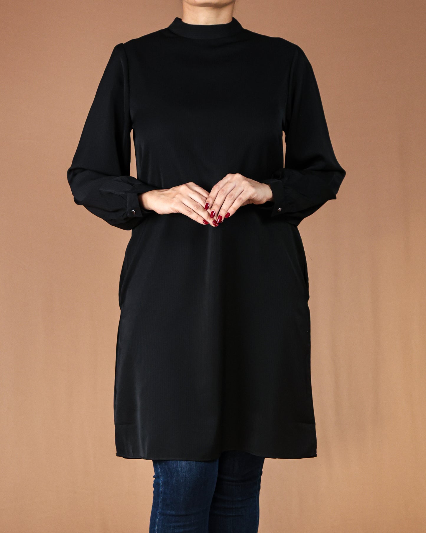 Elegant High-Neck Long Sleeve Tunic