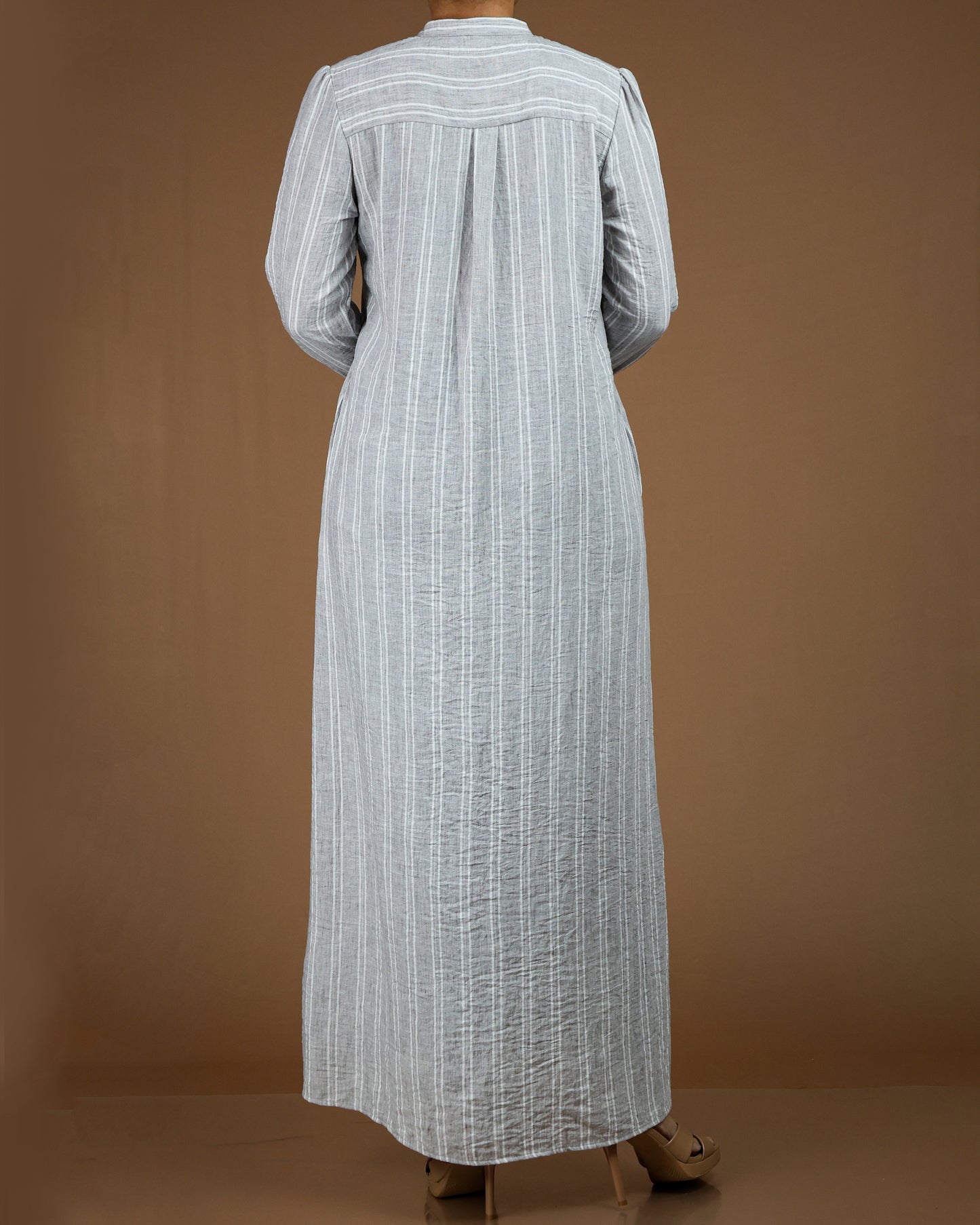 Classic Striped Linen-Cotton Maxi Shirt Dress