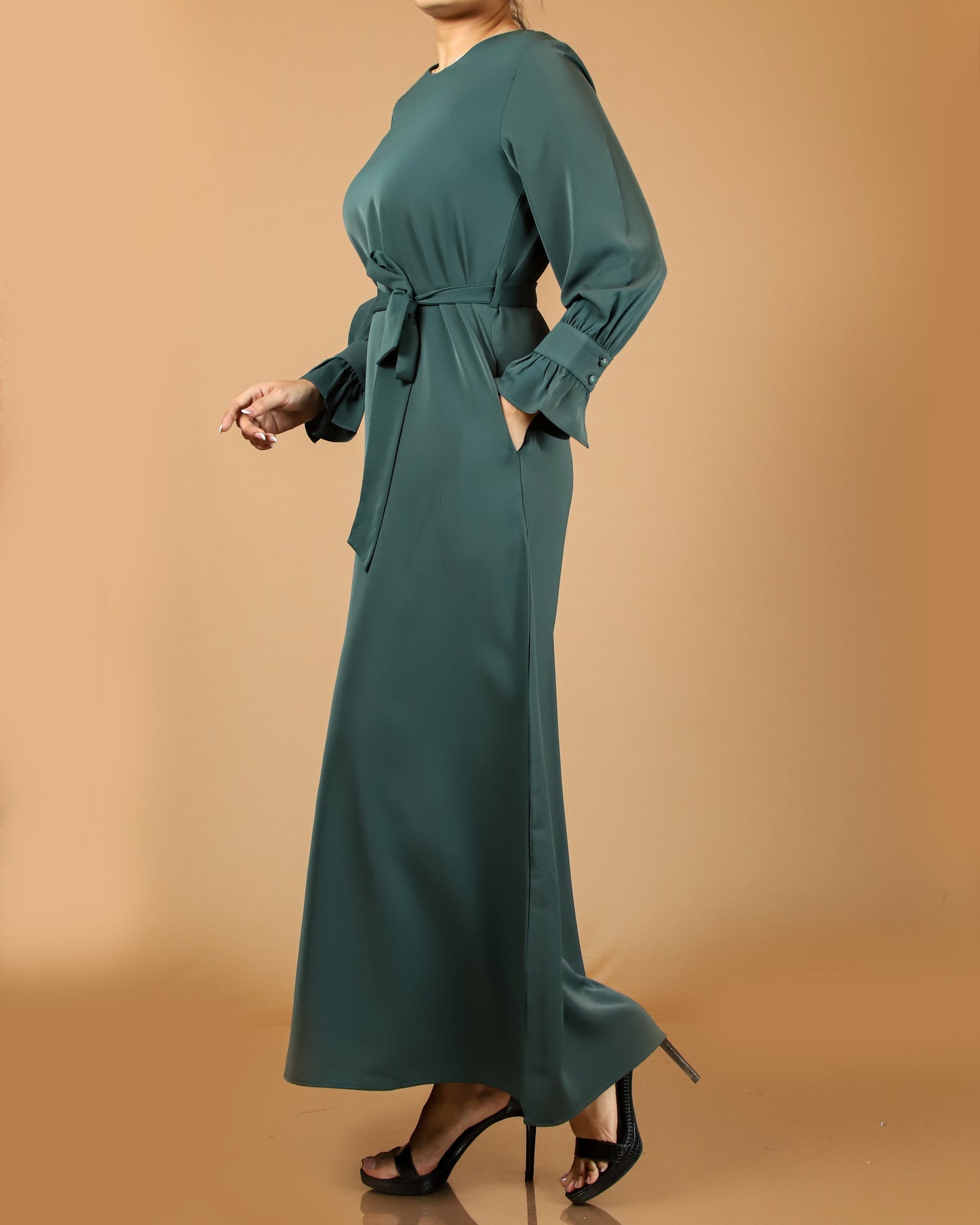 Classic Green Belted Maxi Dress