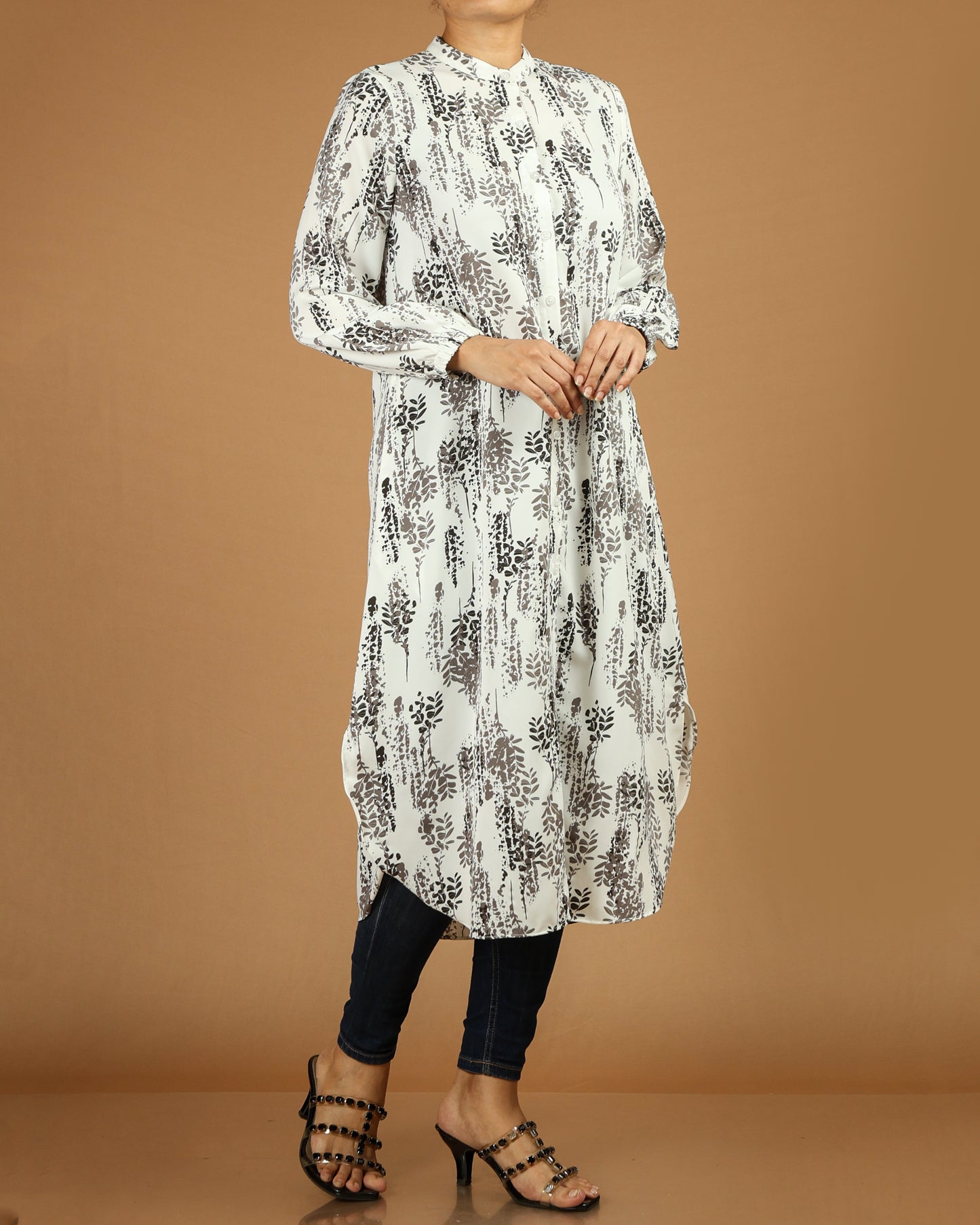 Flowing Abstract Floral Shirt Dress