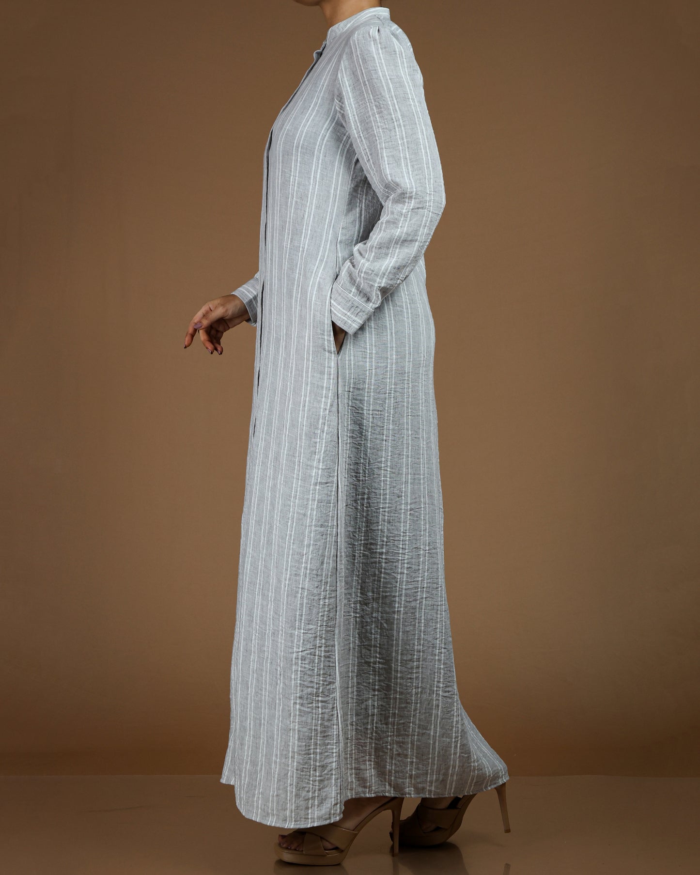 Classic Striped Linen-Cotton Maxi Shirt Dress