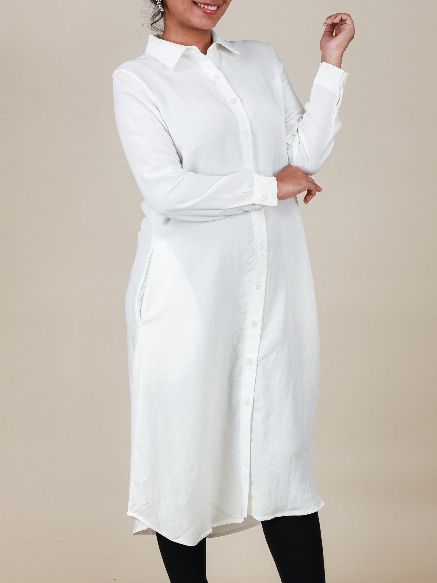 Arlette Button Front Shirt Dress in Classic White