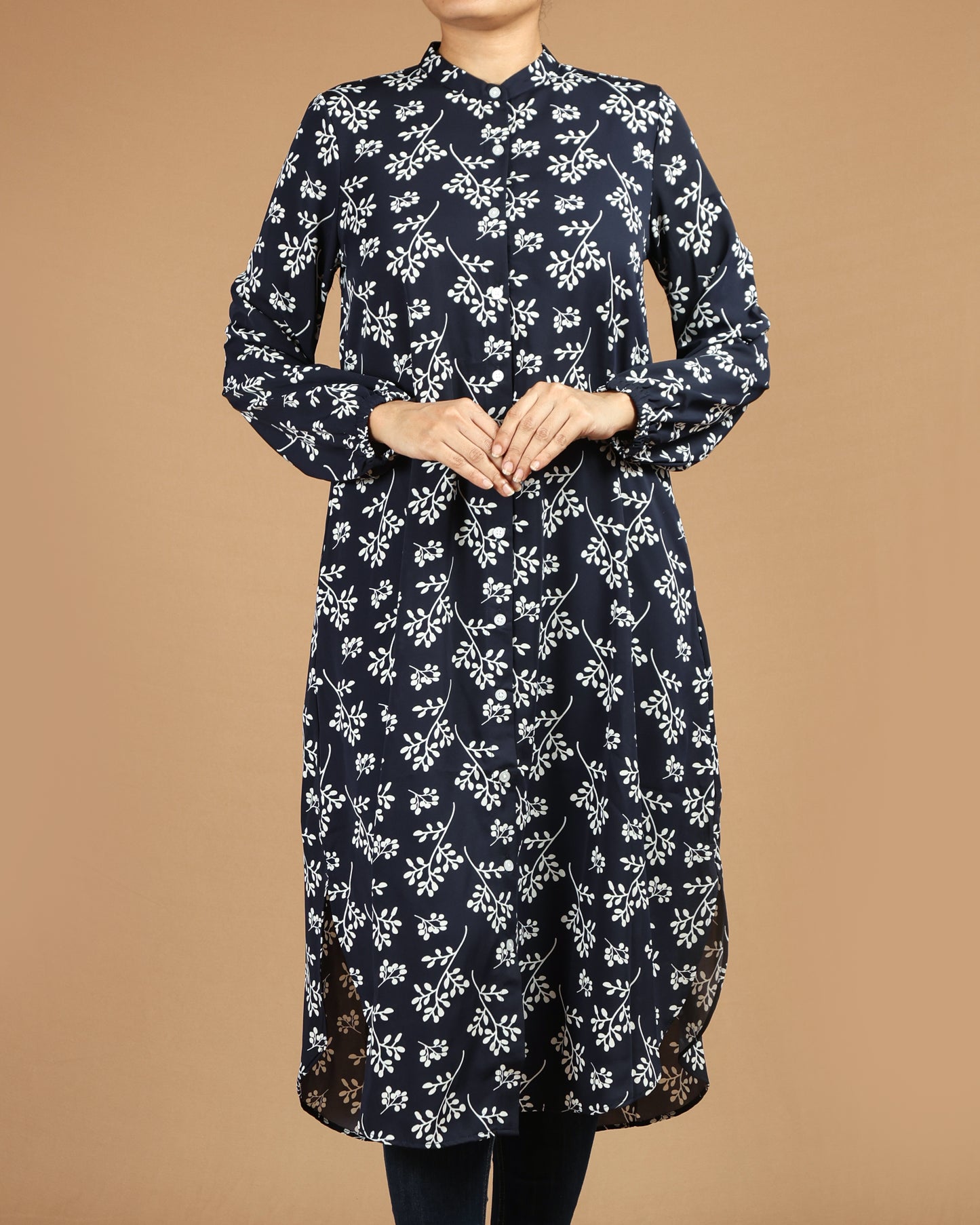 Flowing Abstract Floral Shirt Dress
