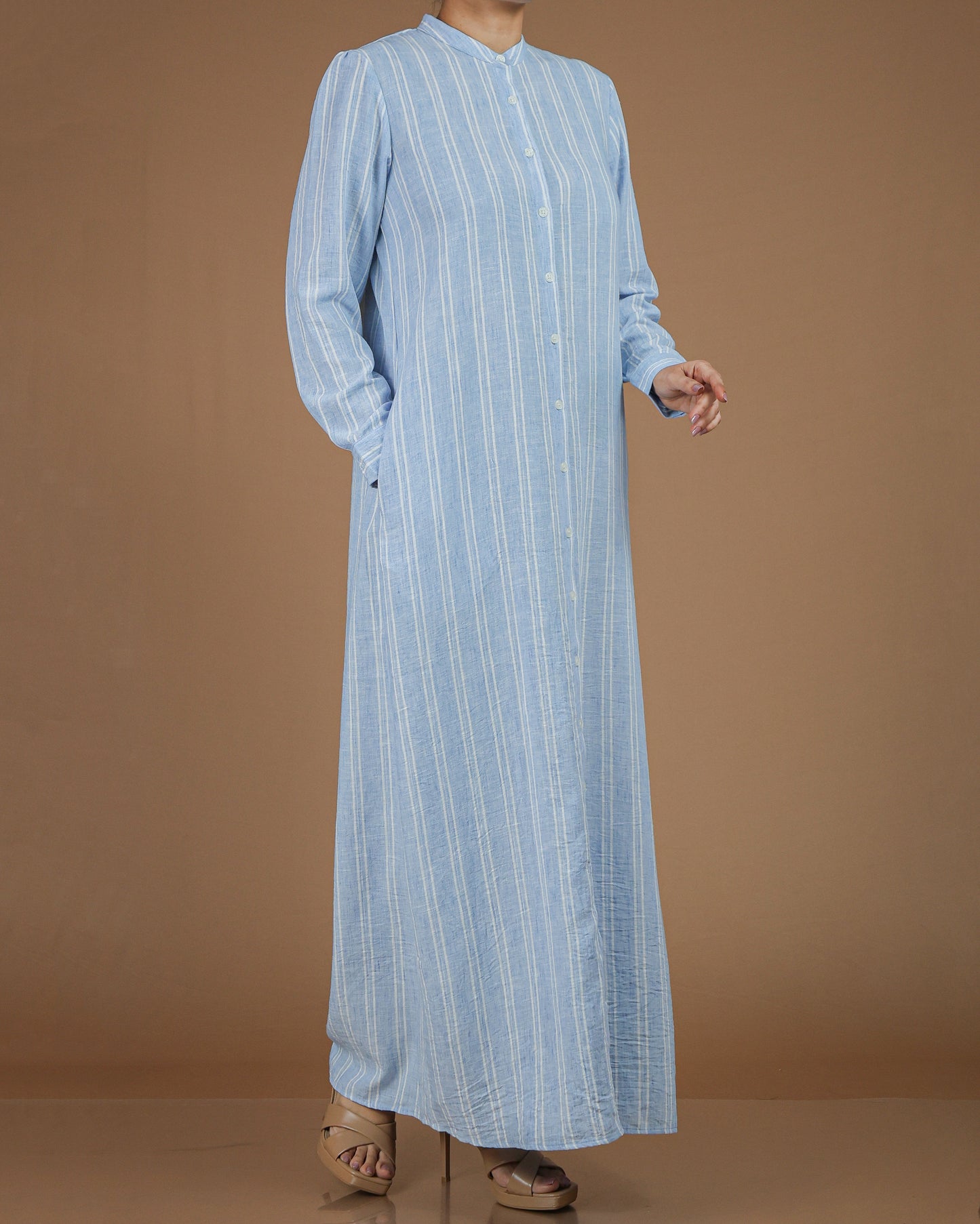 Classic Striped Linen-Cotton Maxi Shirt Dress