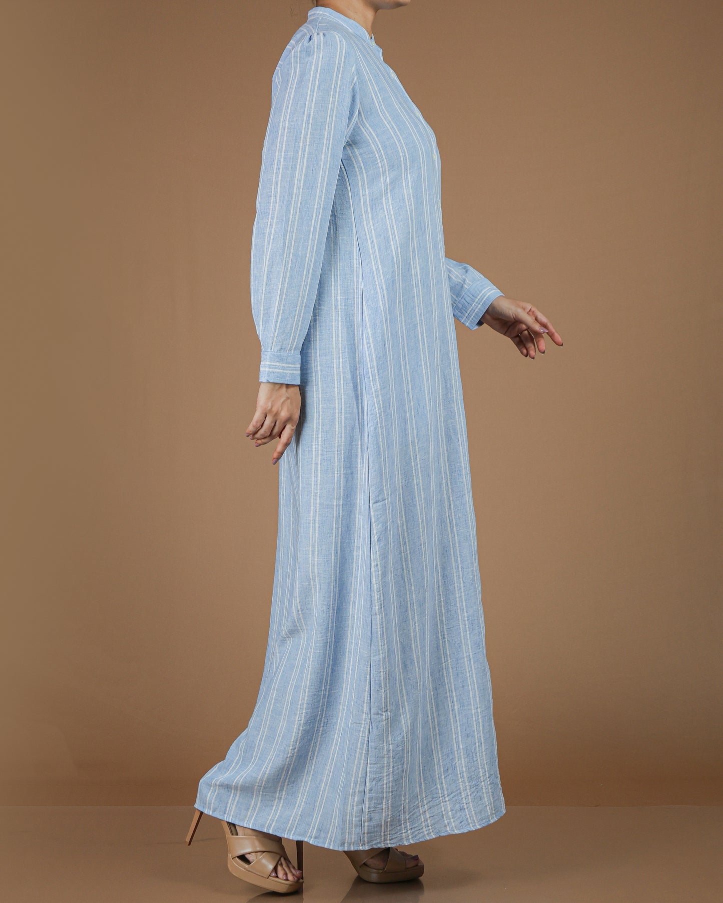 Classic Striped Linen-Cotton Maxi Shirt Dress
