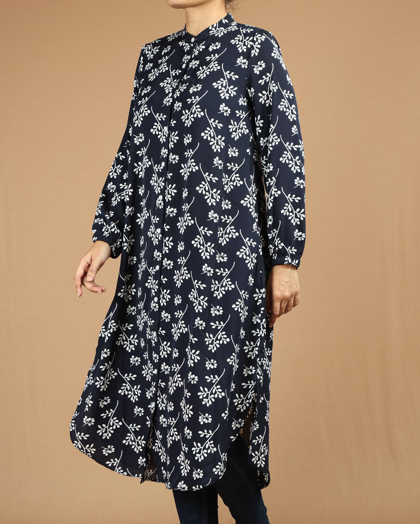 Flowing Abstract Floral Shirt Dress