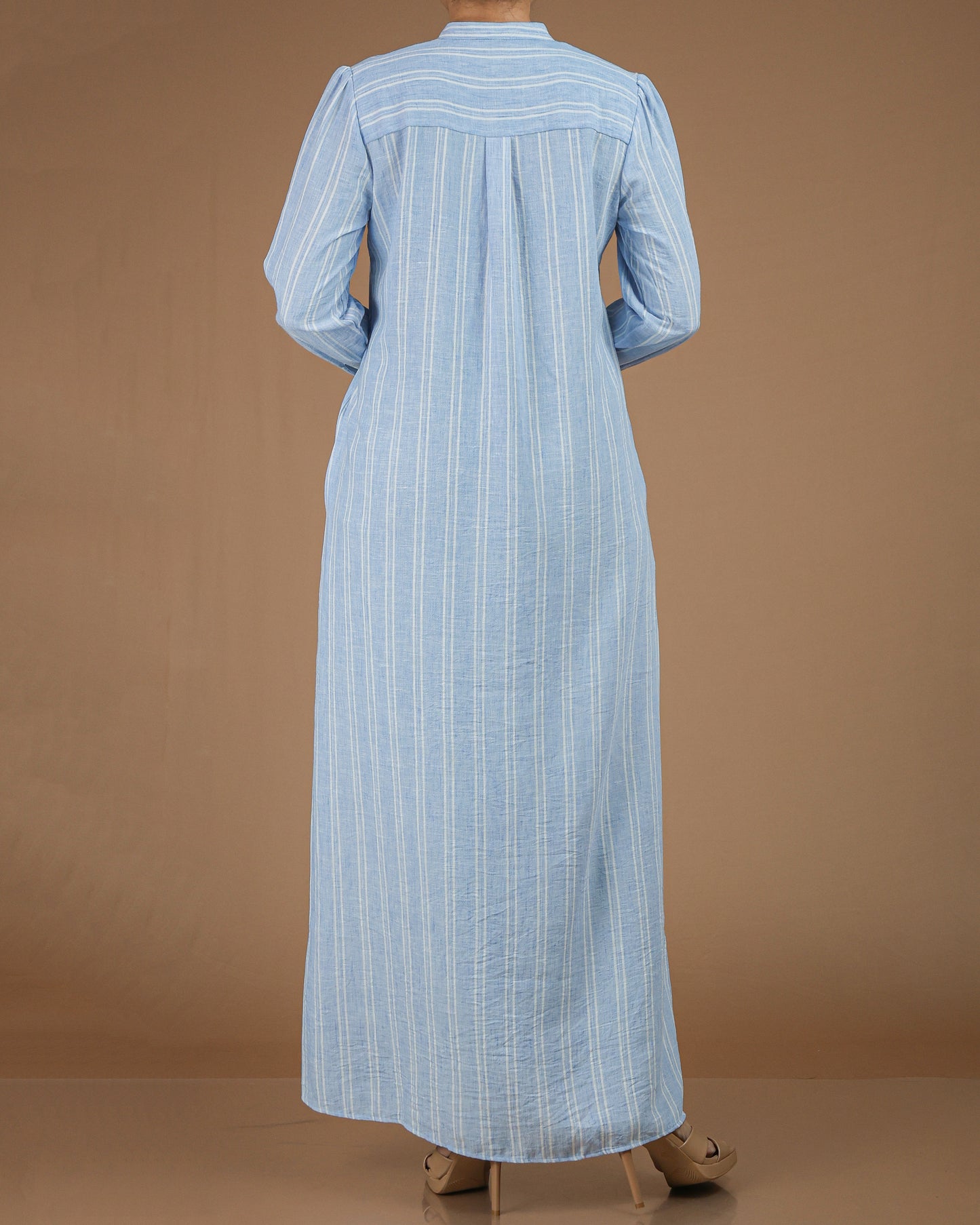 Classic Striped Linen-Cotton Maxi Shirt Dress