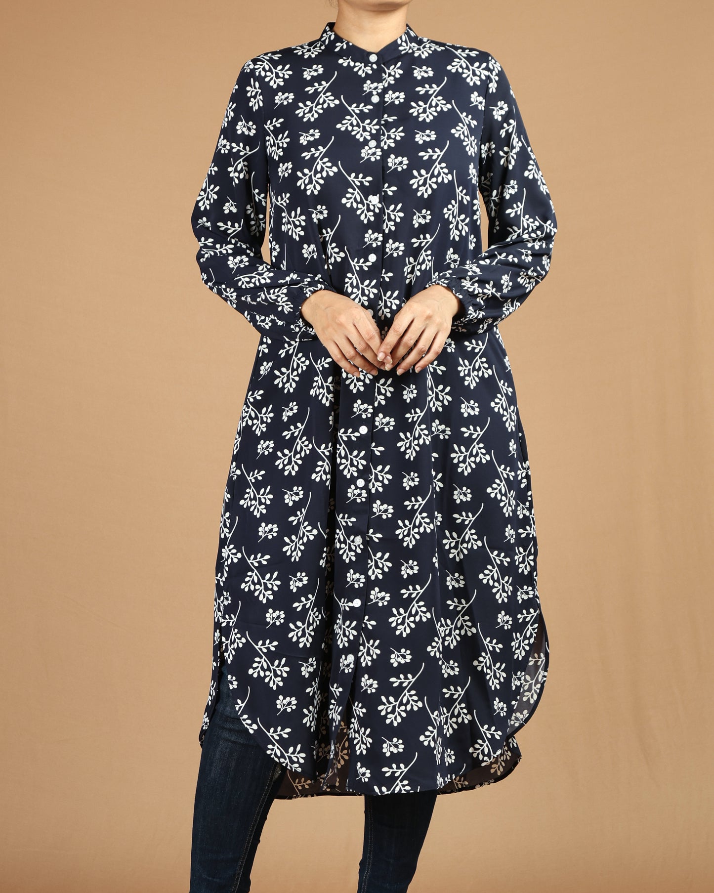 Flowing Abstract Floral Shirt Dress