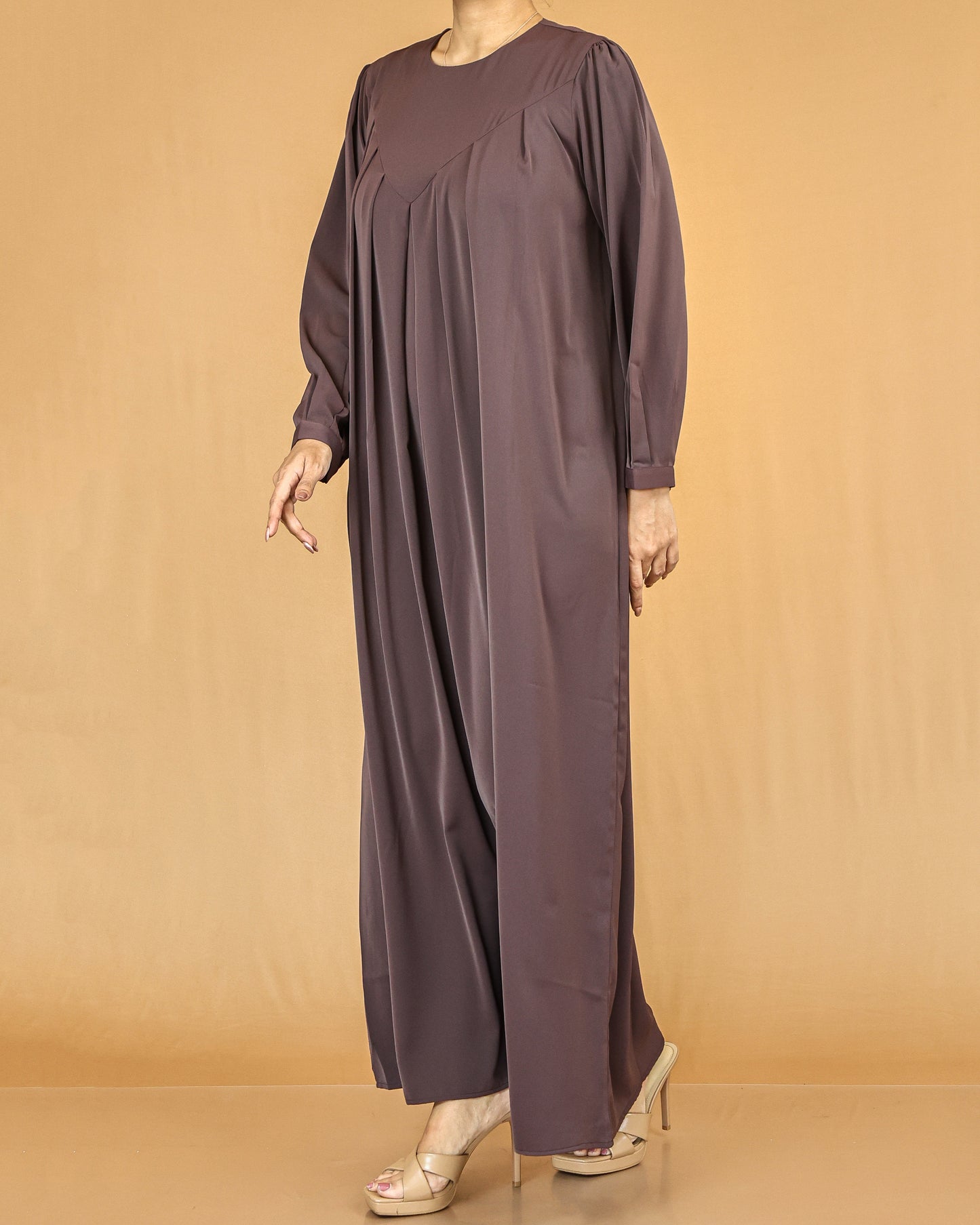 Mocha Pleated Modest Abaya