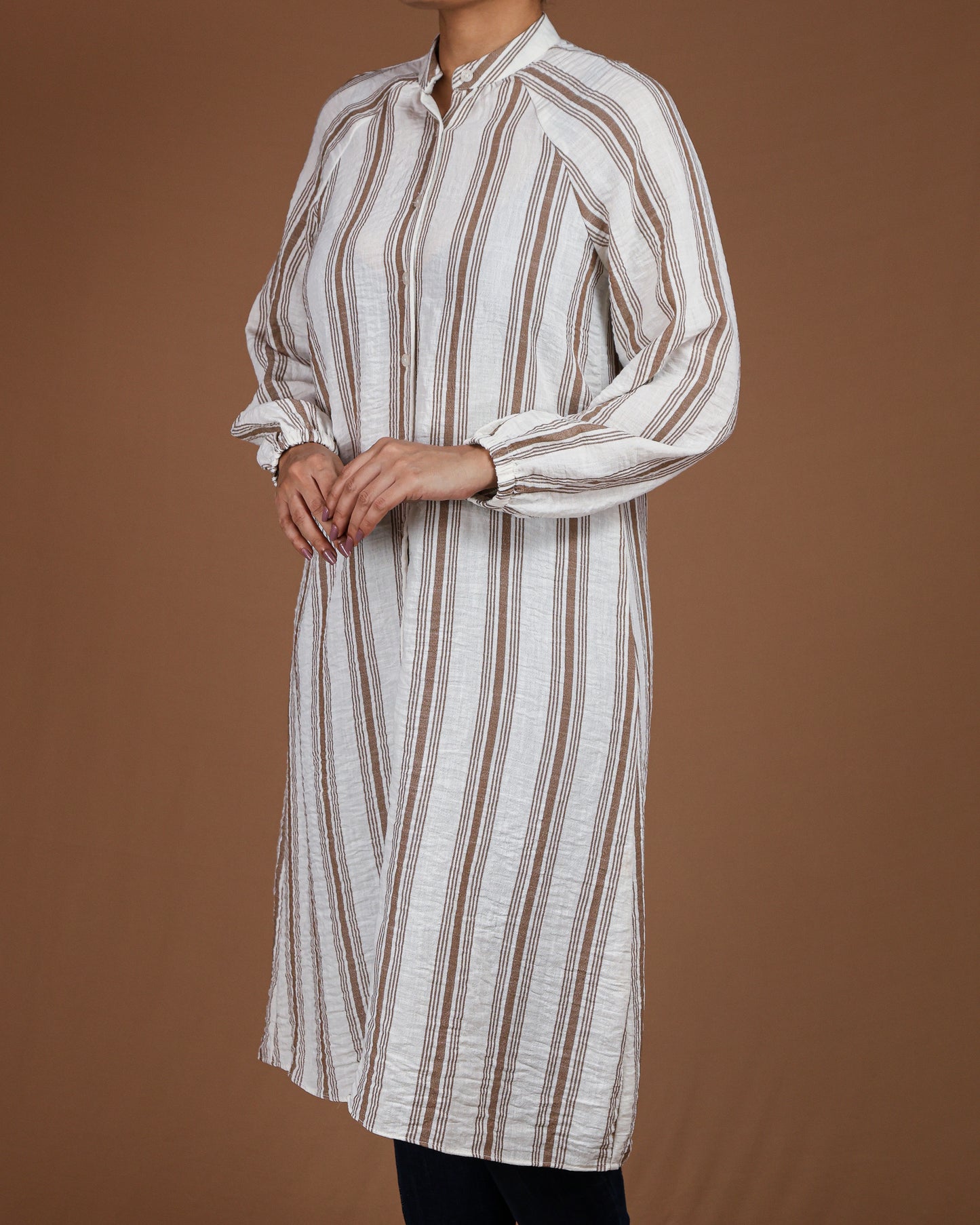 Effortless Striped Linen-Cotton Kurta Dress