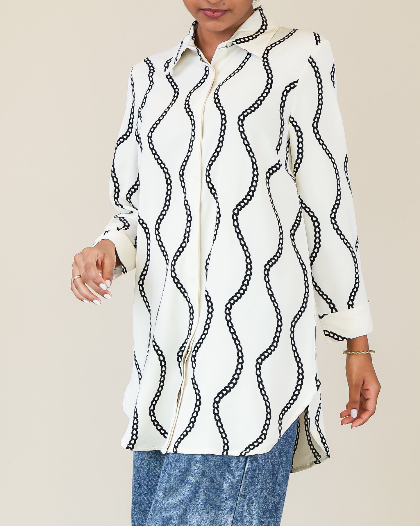 Ivory Noir Chain Print Shirt Dress