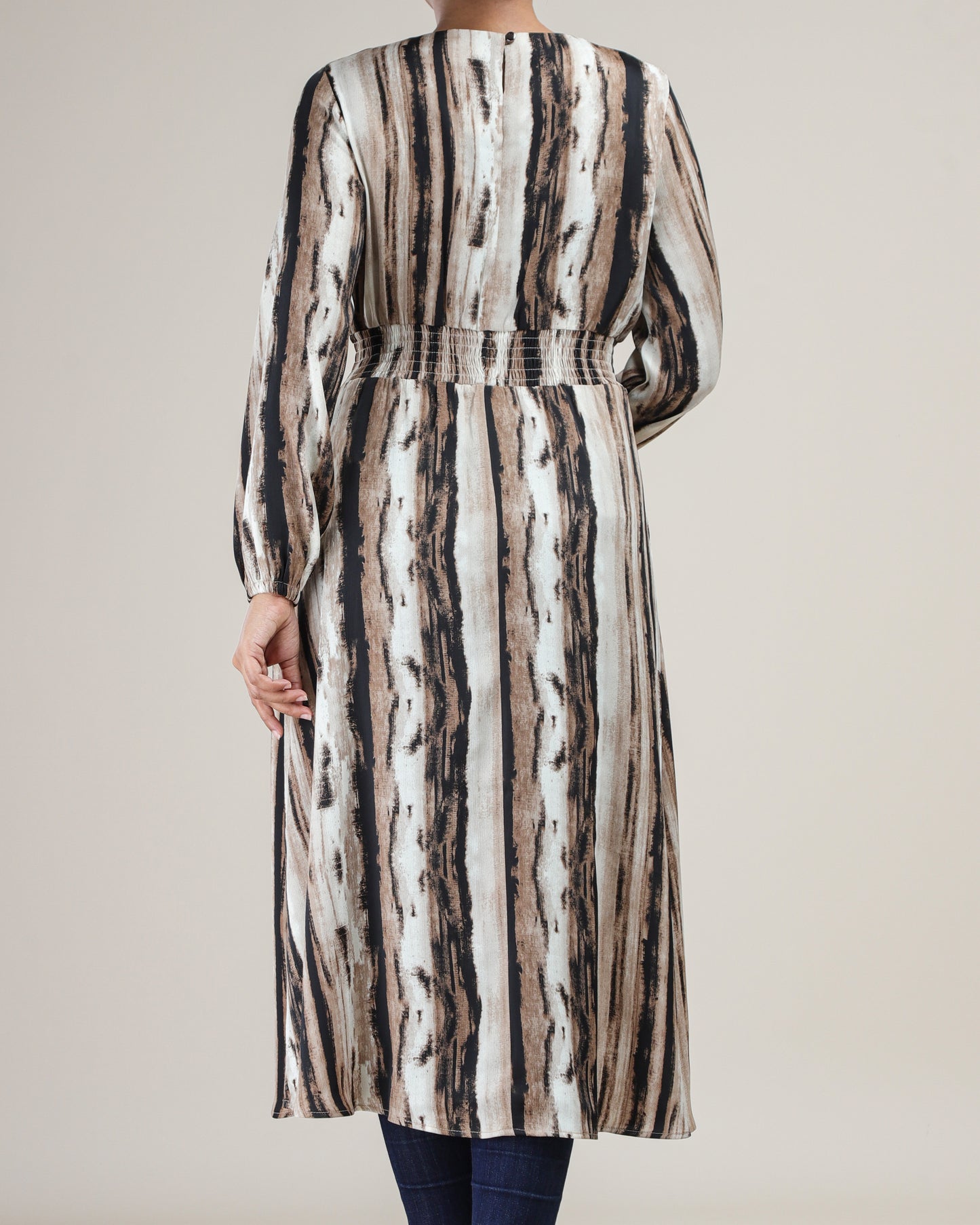 Black, white and brown stripes frock