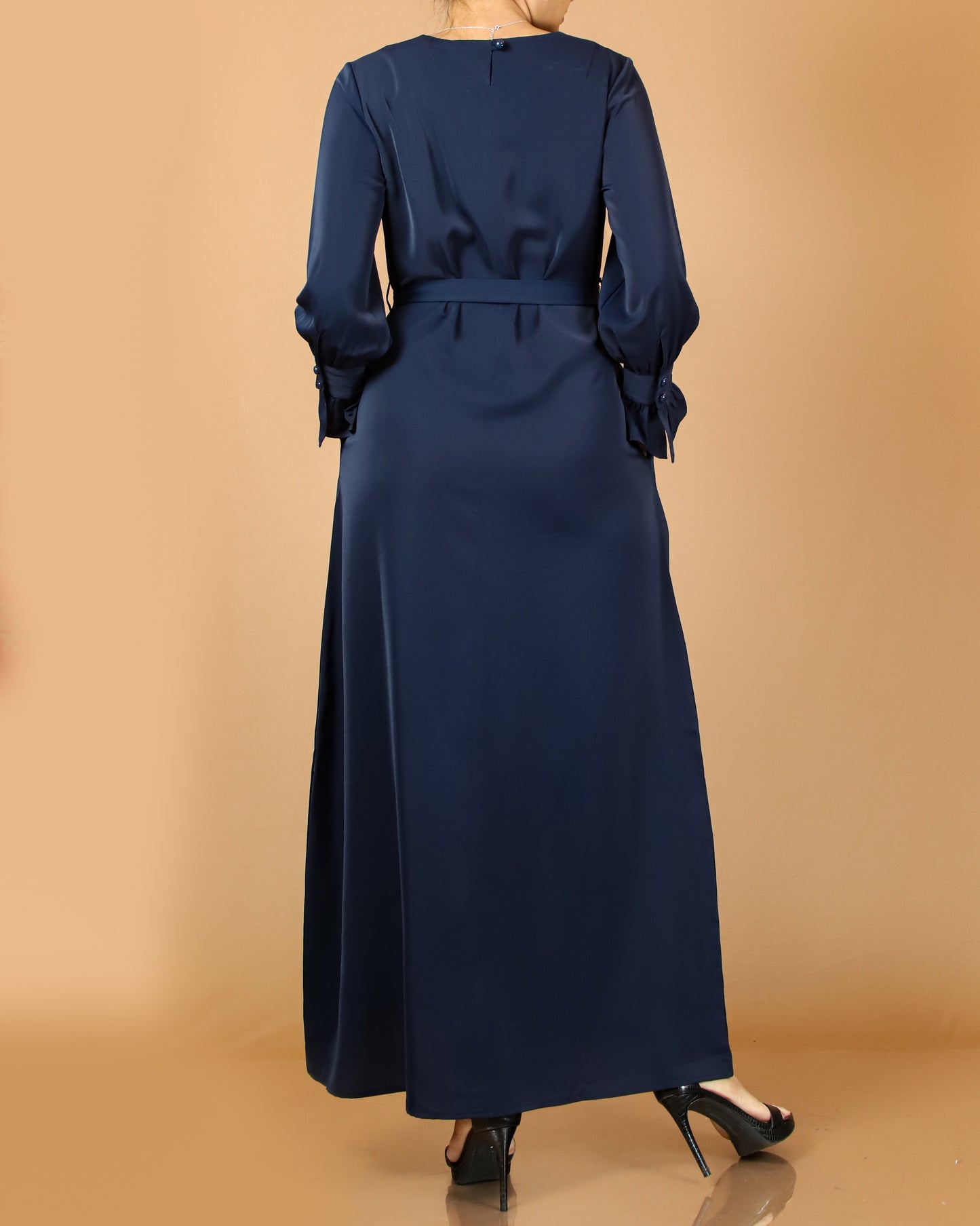 Elegant Navy Blue Belted Maxi Dress
