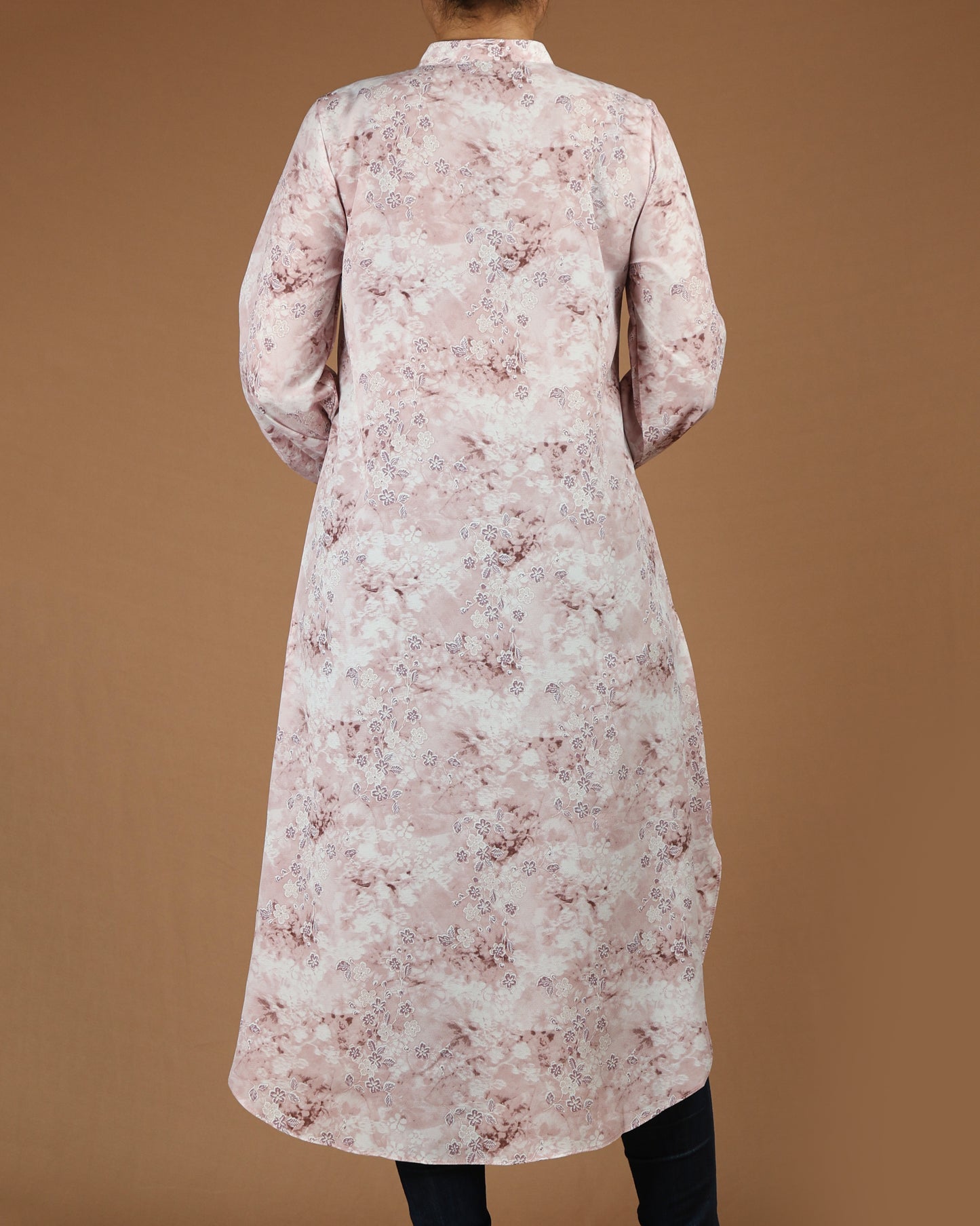 Flowy Long Shirt Tunic - Elegant Floral Print