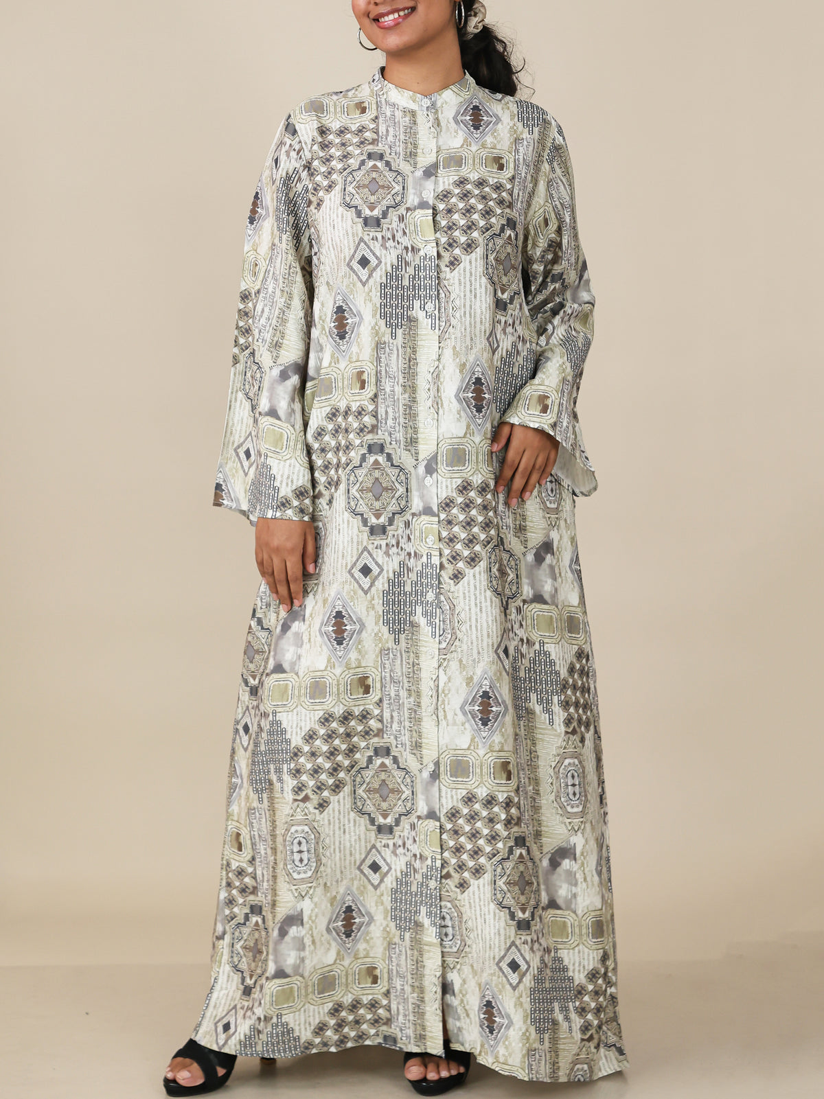 Amaya Ivory Sage Print Abaya