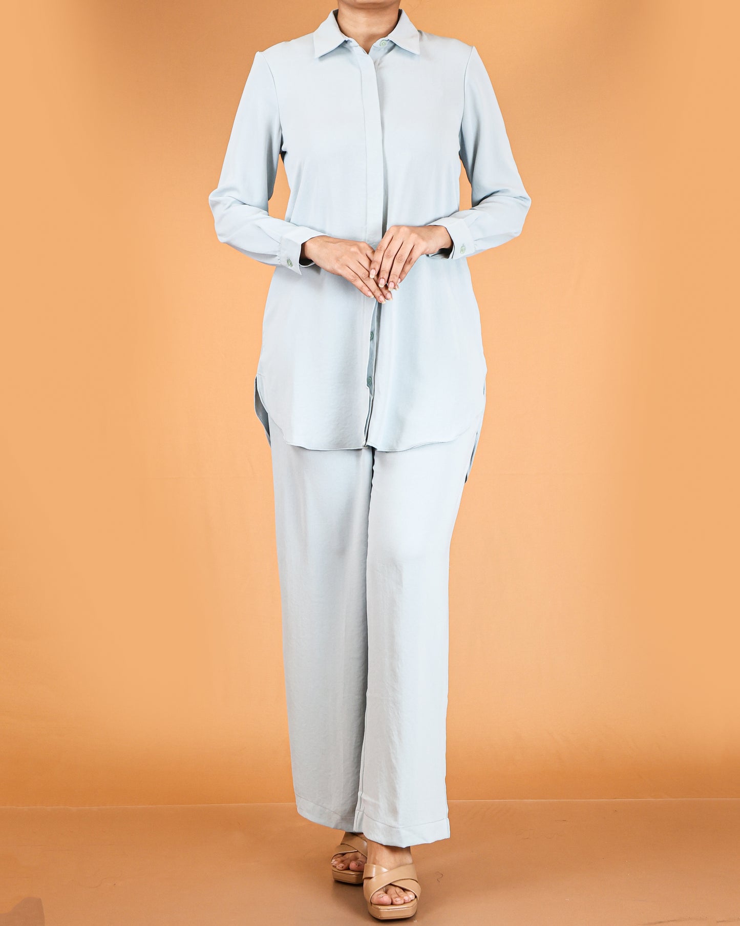 Elegant Long Shirt & Wide-Leg Pant Co-ord Set
