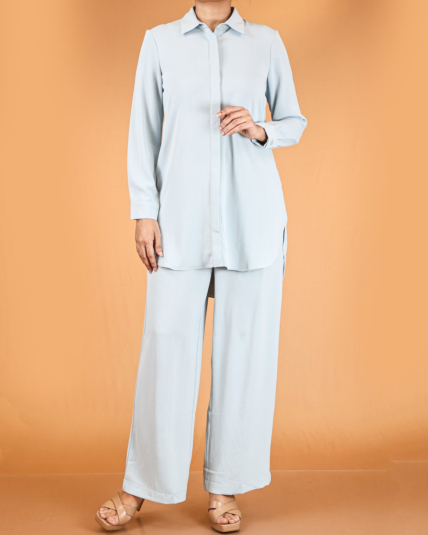 Elegant Long Shirt & Wide-Leg Pant Co-ord Set