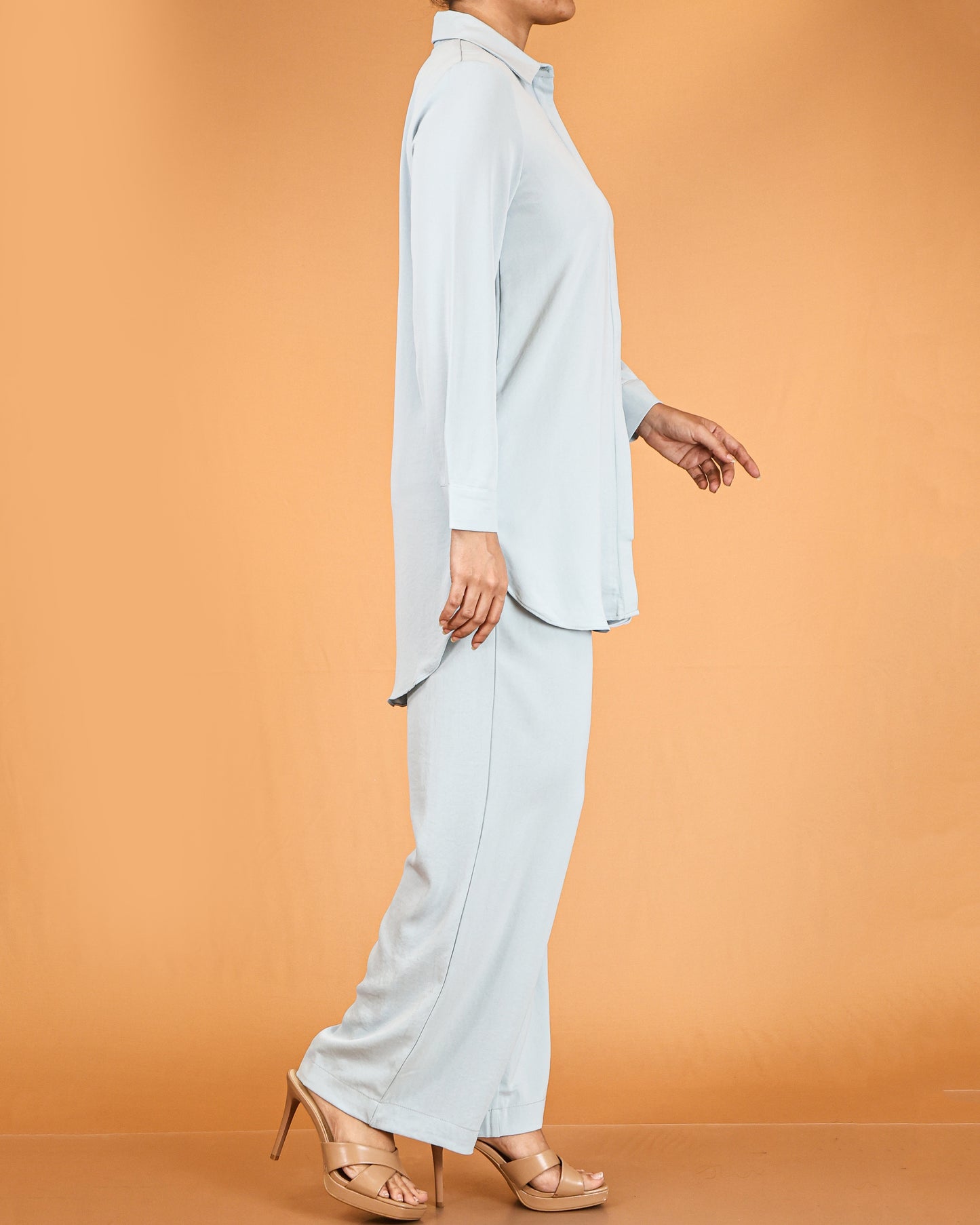 Elegant Long Shirt & Wide-Leg Pant Co-ord Set