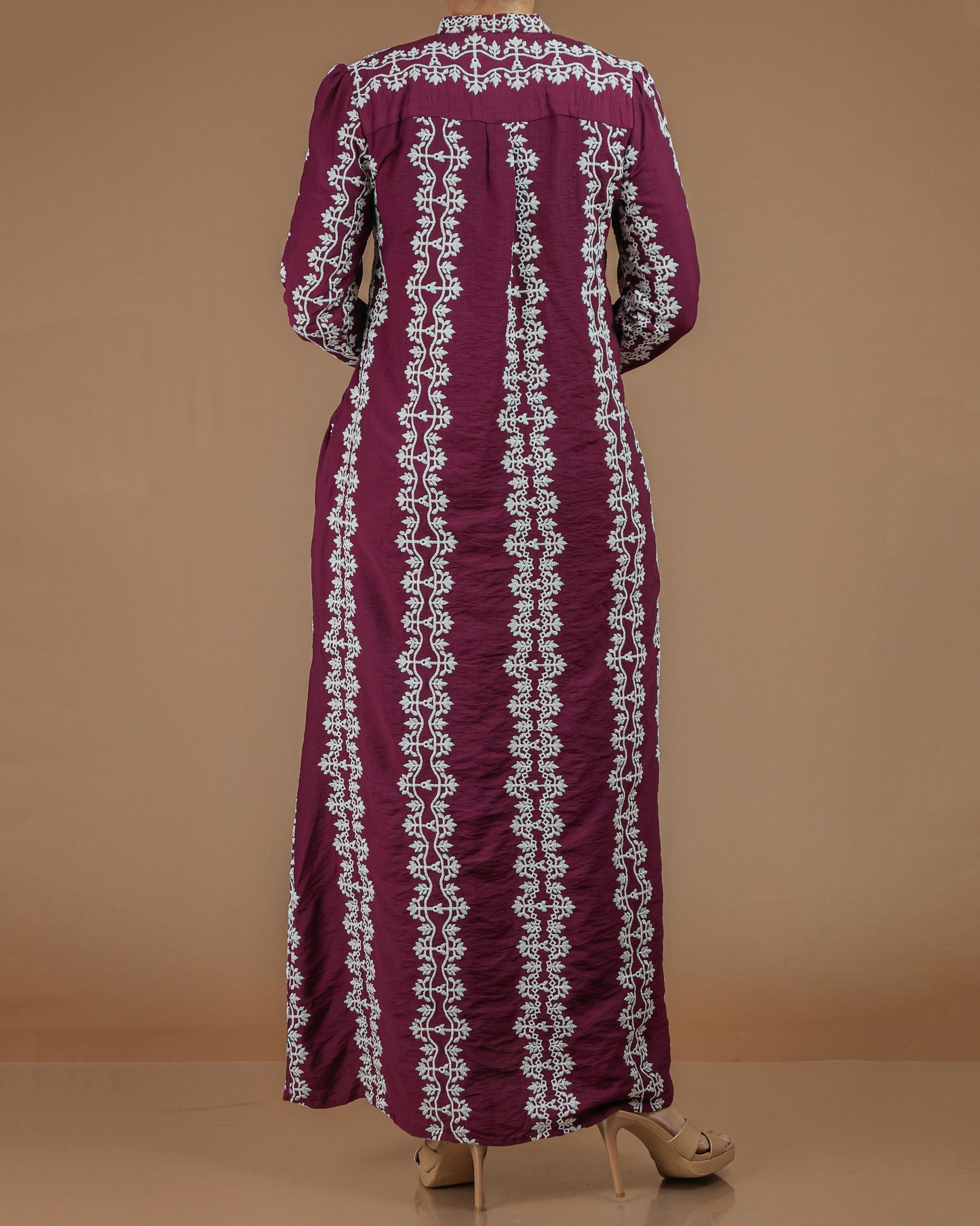 Printed Linen-Cotton Maxi Dress with Long Sleeves