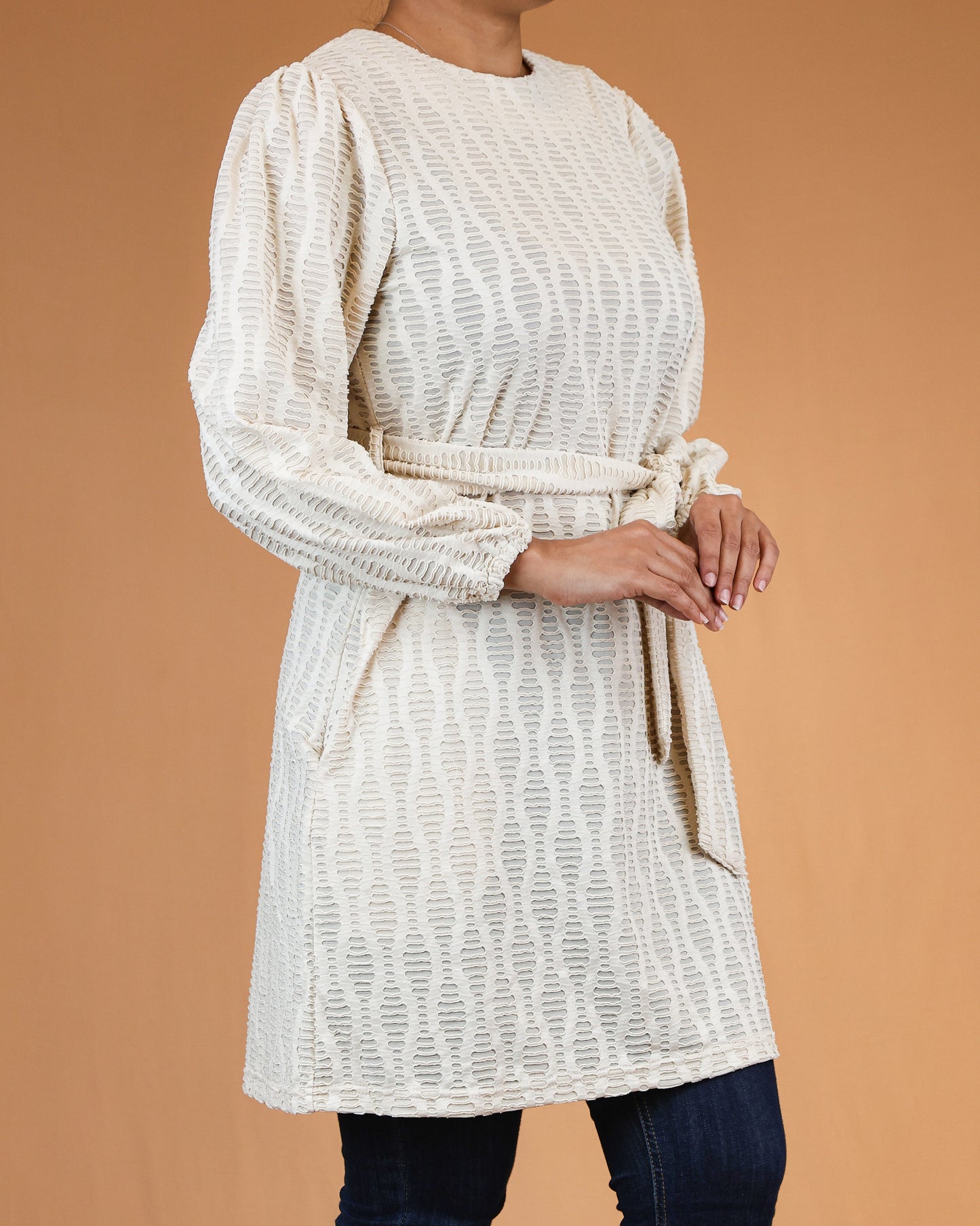 Ivory Textured Belted Top