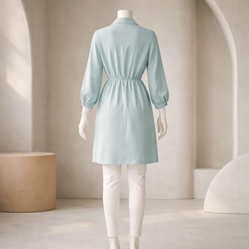 Powder Blue Tie-Waist Shirt Dress