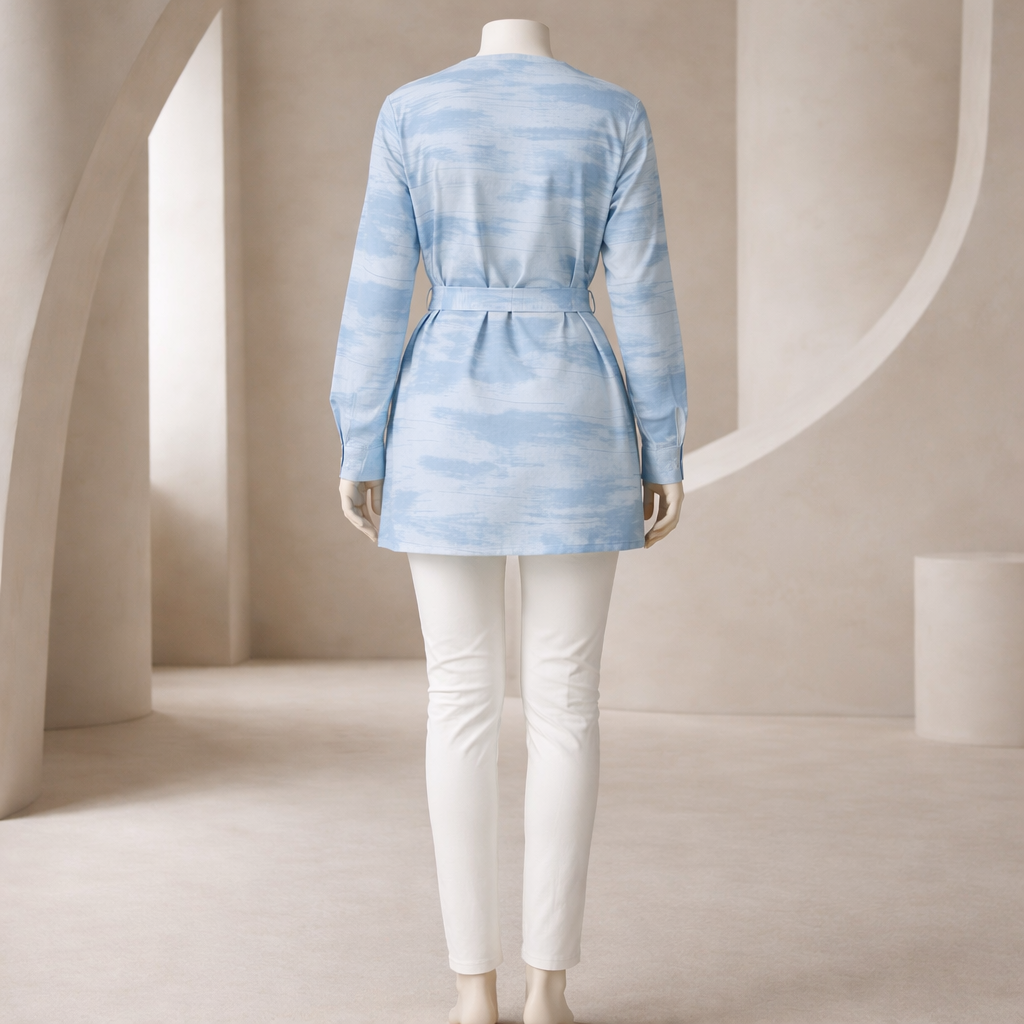 Sky Blue Waterwash Belted Midi Top