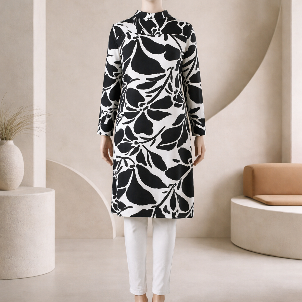 Black Botanical Flow Shirt Dress