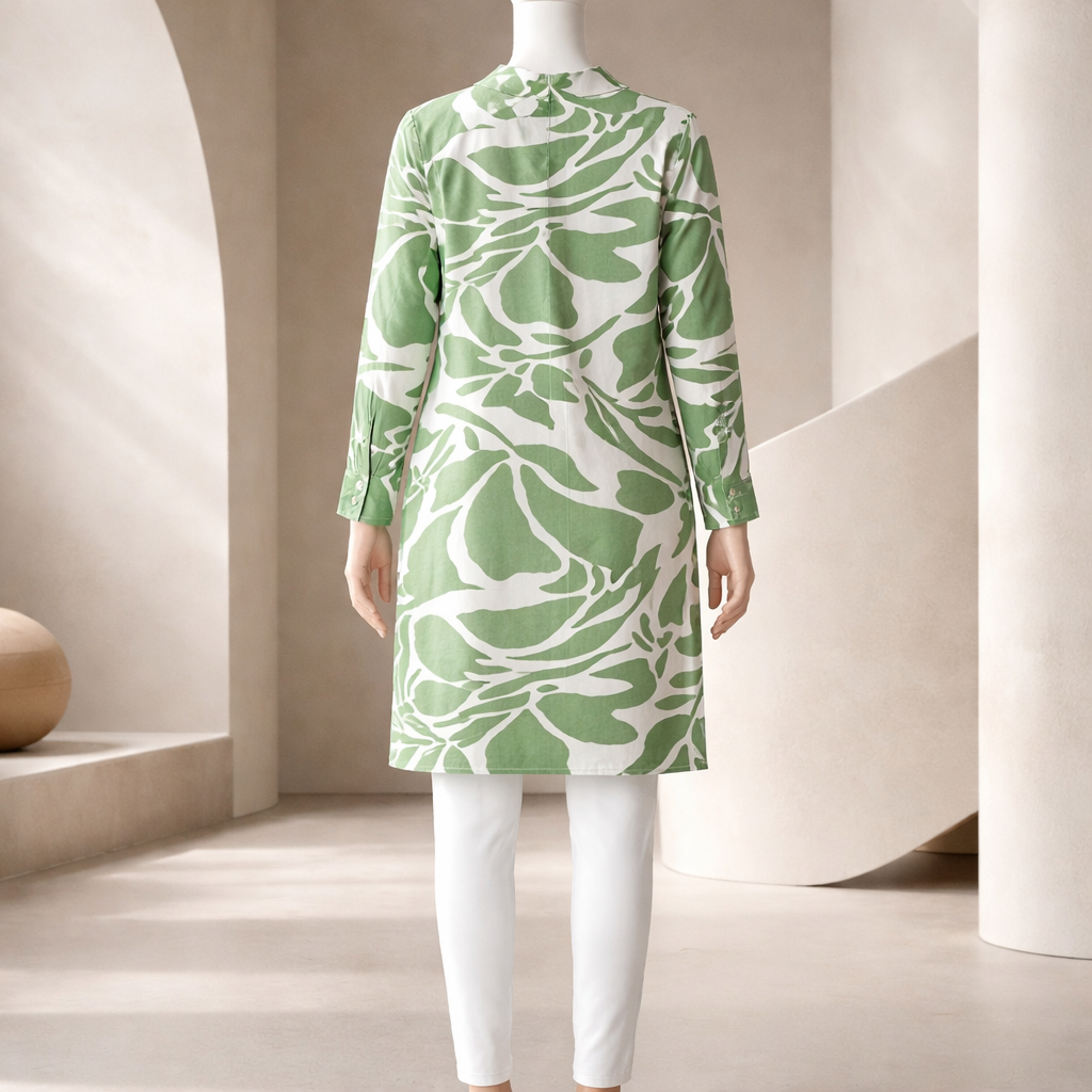 Green Botanical Flow Shirt Dress