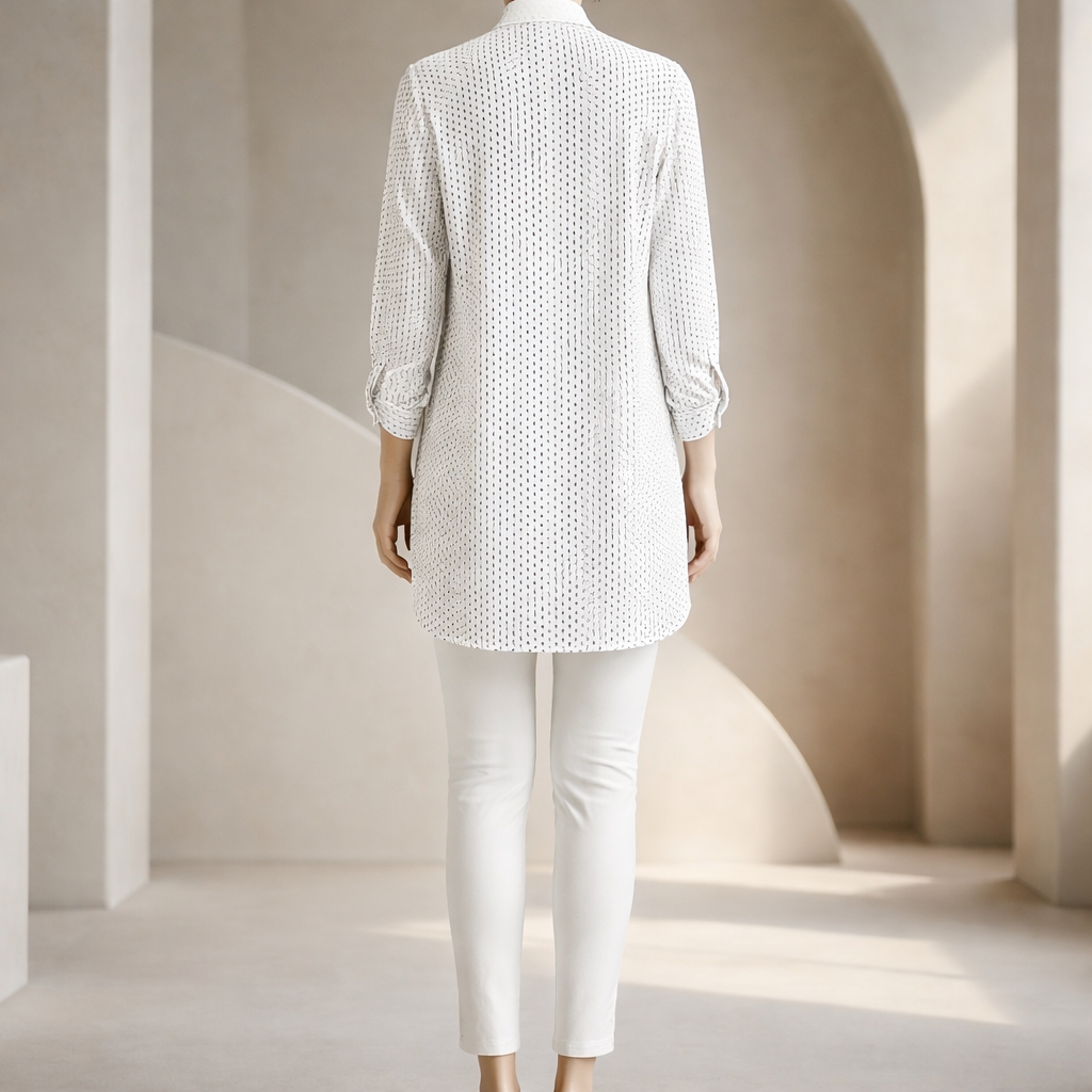 Ivory Microdot Minimal Shirt Top