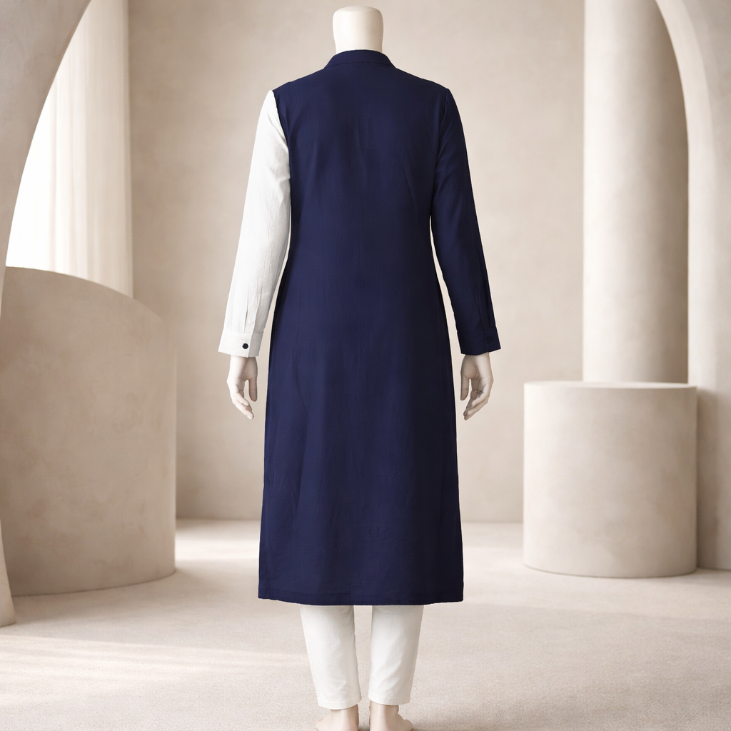 Navy Contrast Panel Shirt Dress