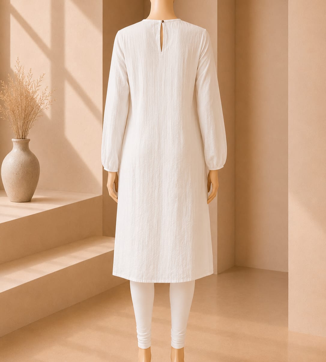 Pearl White Textured Tunic Top