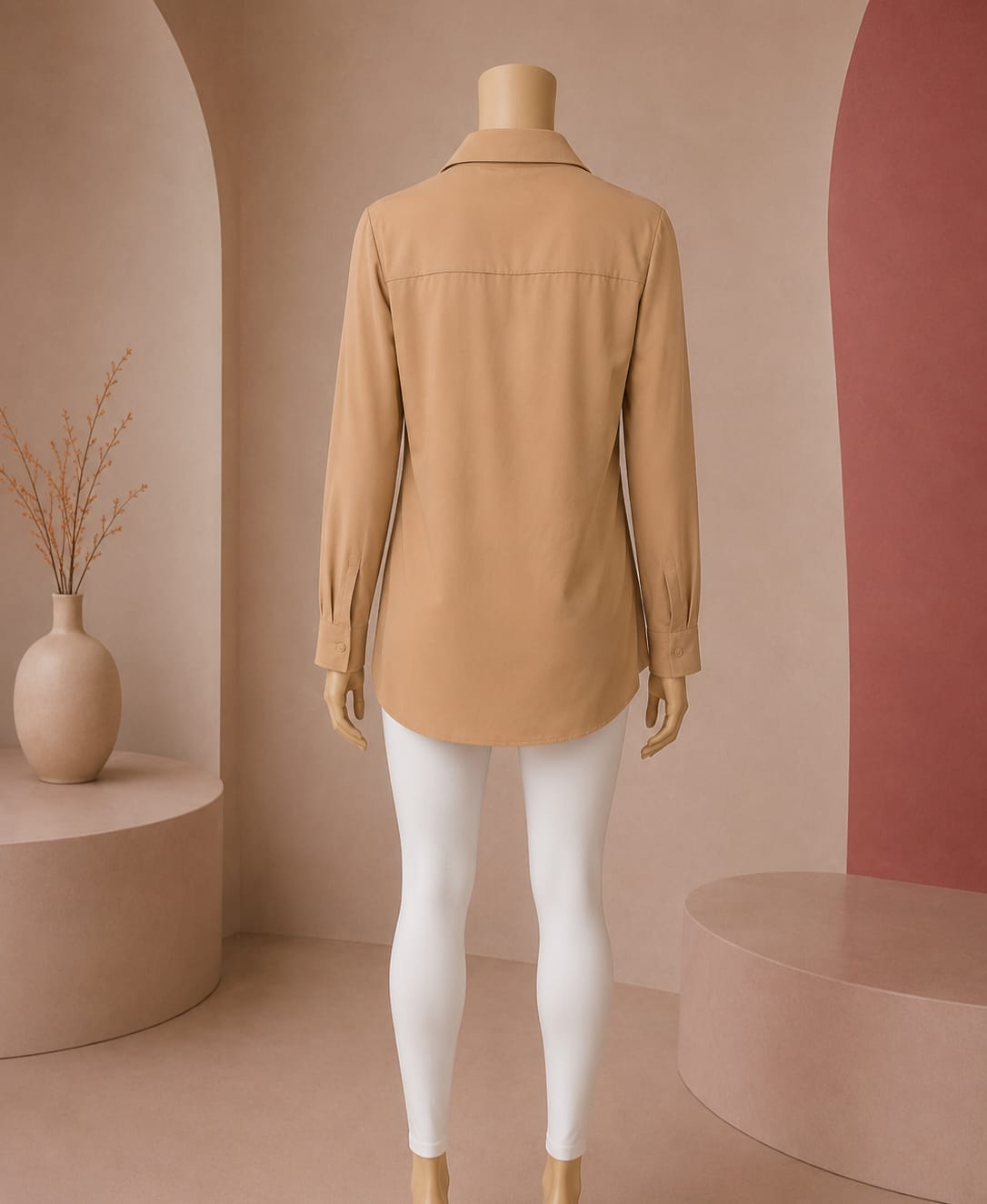 Champagne Silkline Buttoned Shirt Top