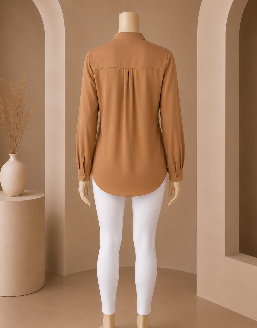Caramel Split-Neck Buttoned Top