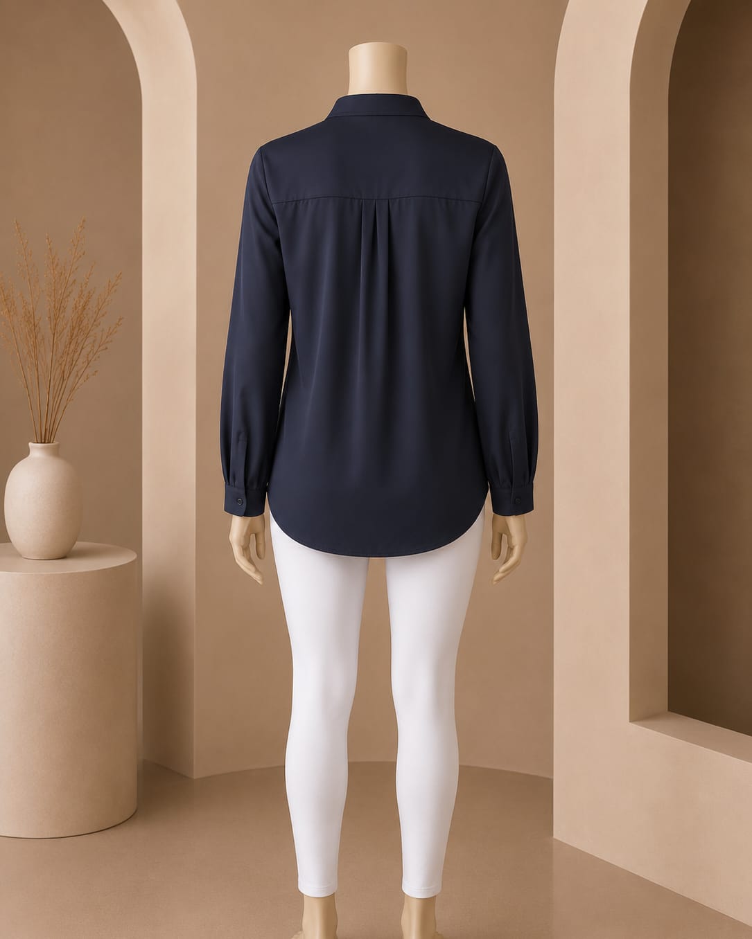 Midnight Blue Split-Neck Buttoned Top