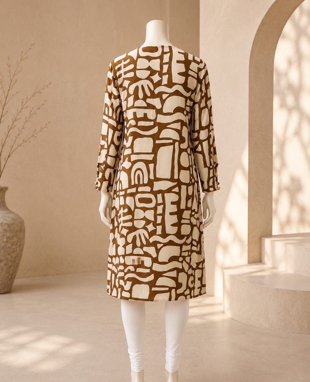 Mocha Mosaic Statement Tunic Top