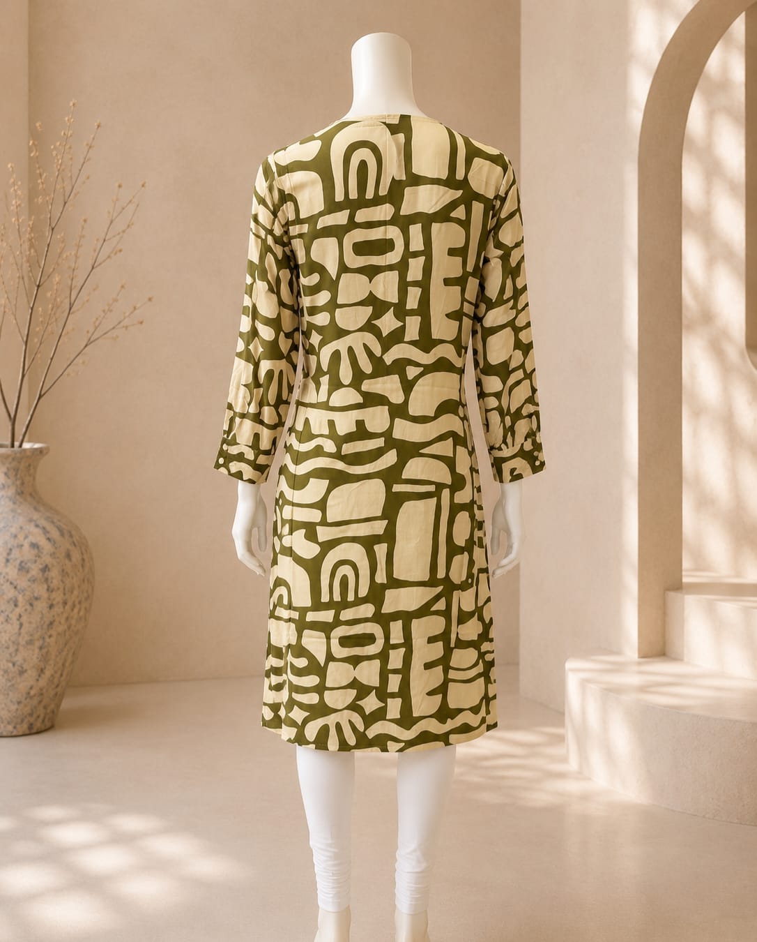 Olive Mosaic Statement Tunic Top