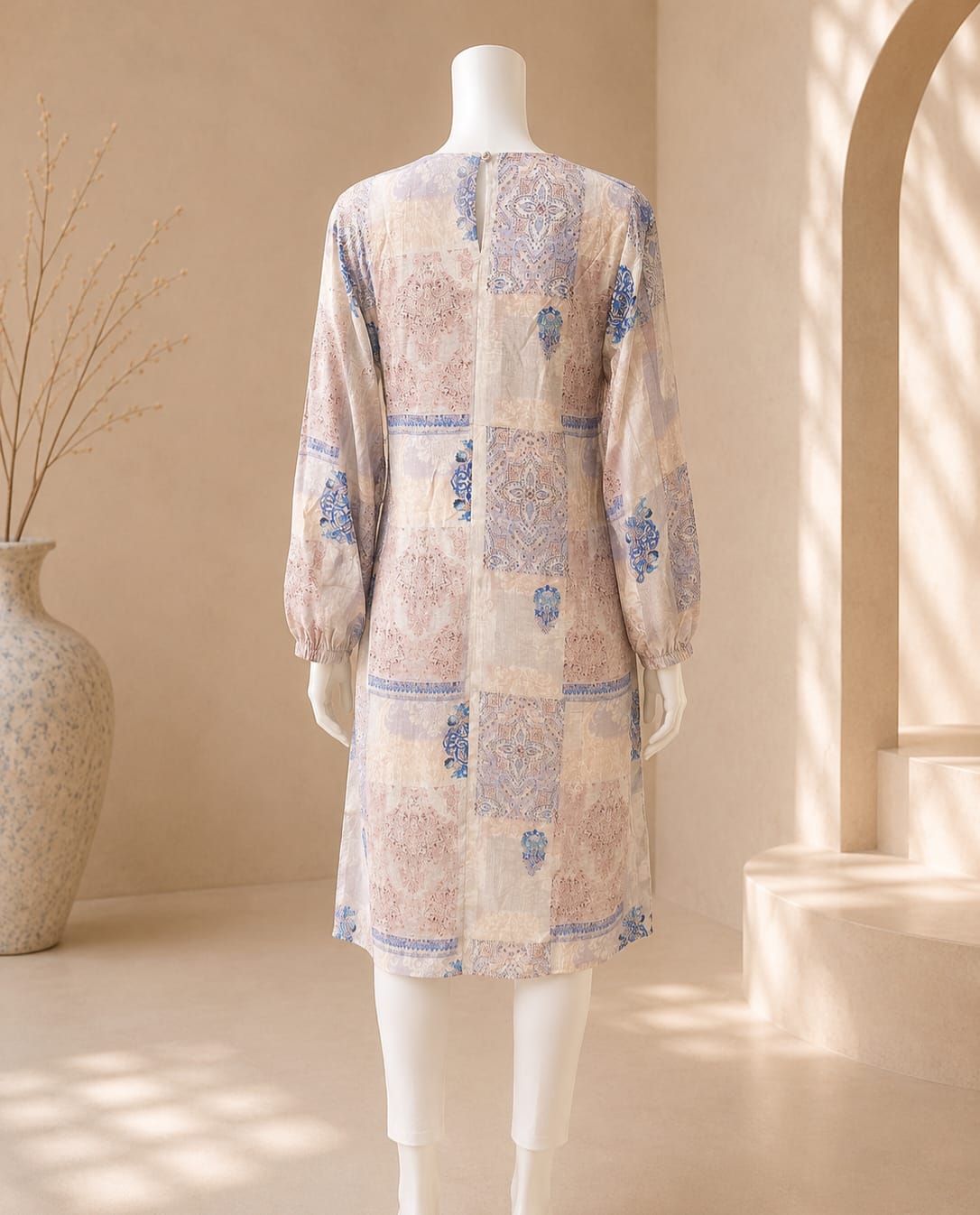 Powder Blue Heritage Print Tunic Top