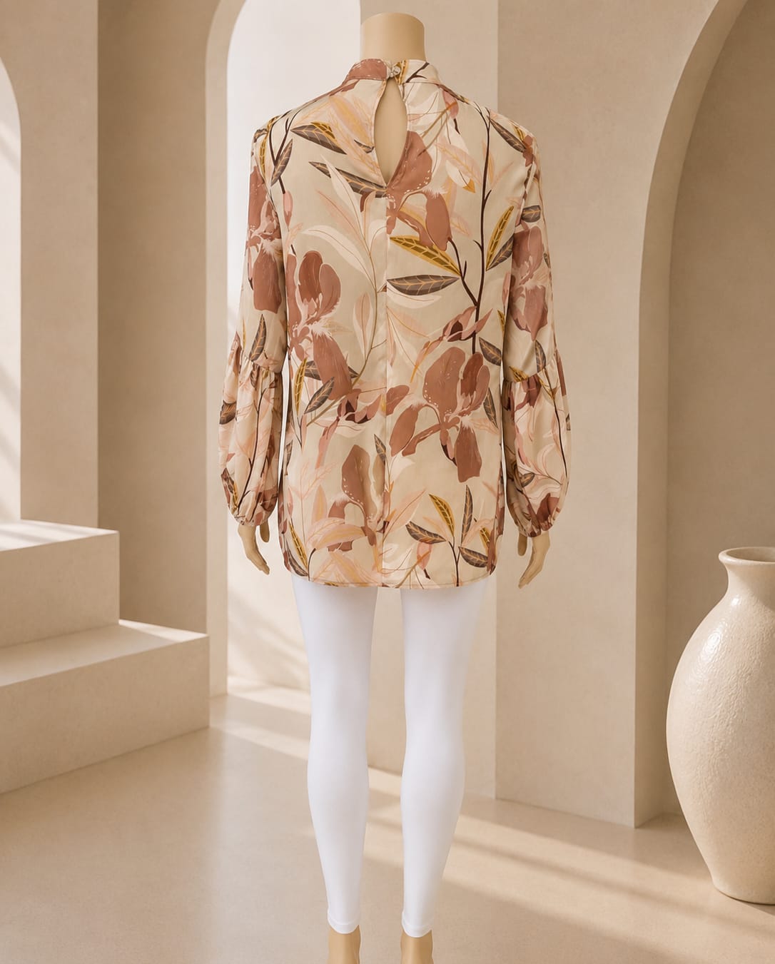Dusty Rose Floral Mock-Neck Tunic