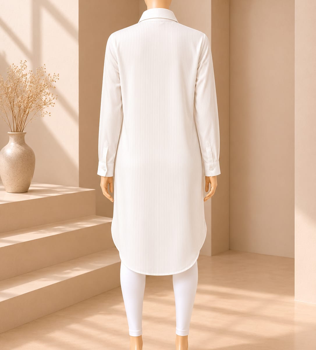 Ivory Pinstripe Shirt Dress