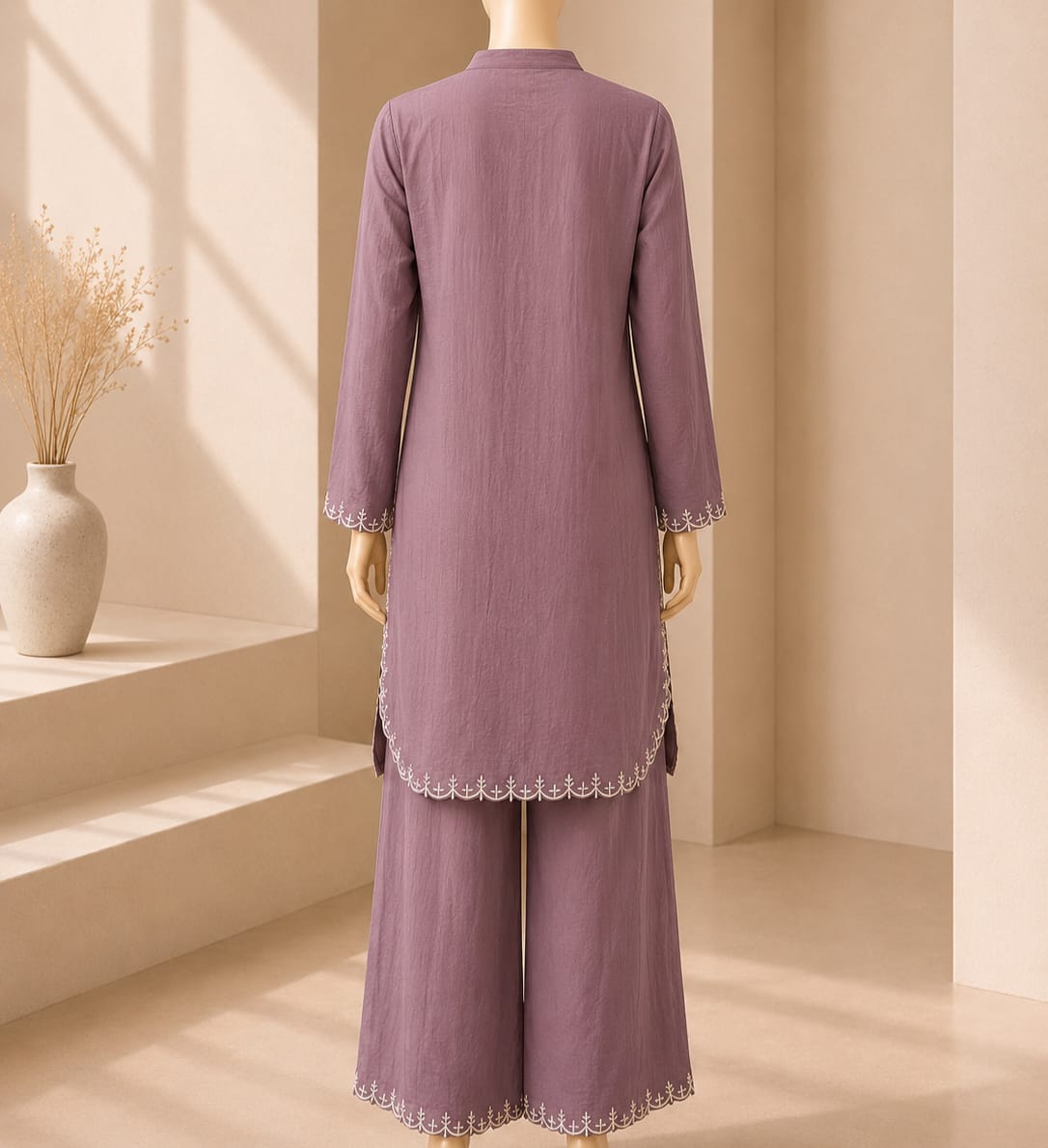Mauve Embroidered Button Detail Co-Ord Set