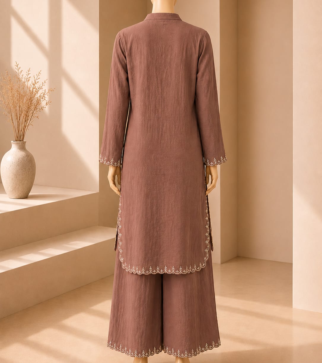 Dusty Rose Embroidered Button Detail Co-Ord Set
