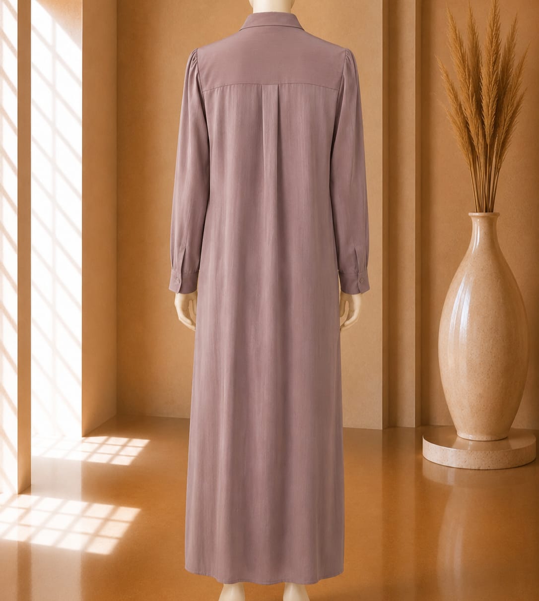 Misty Mauve Button-Front Maxi Abaya