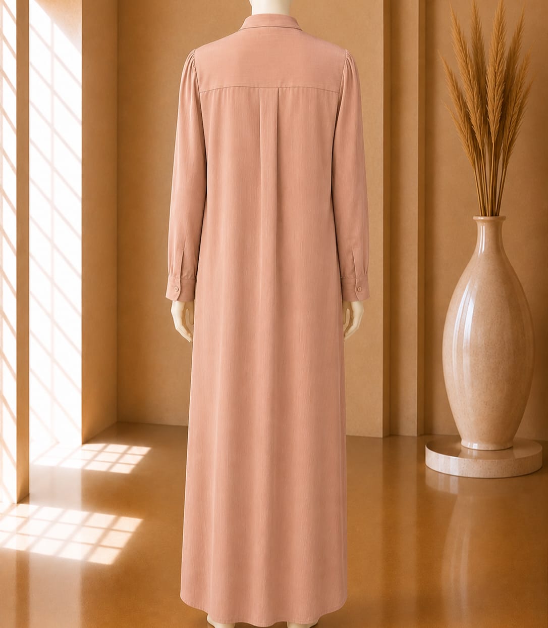 Dusty Rose Button-Front Maxi Abaya
