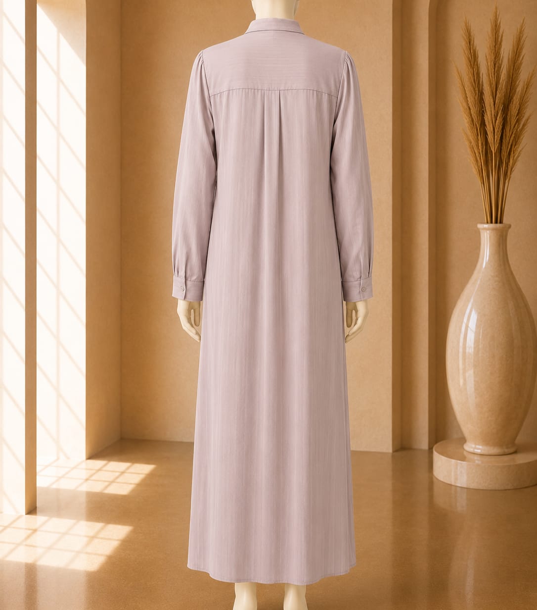 Dusty Lilac Button-Front Maxi Abaya