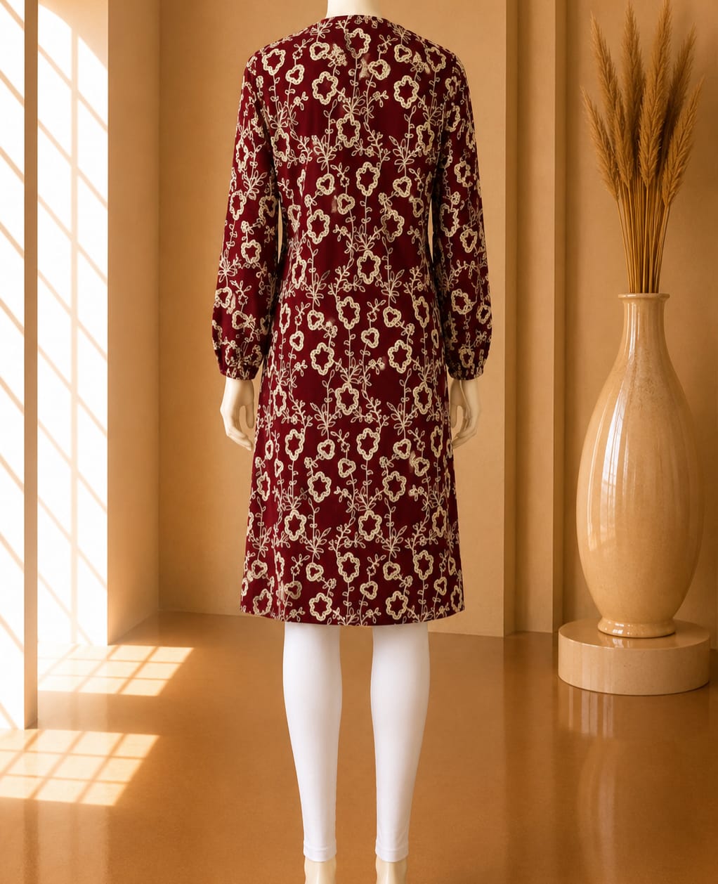 Burgundy Fleur Embroidered Midi
