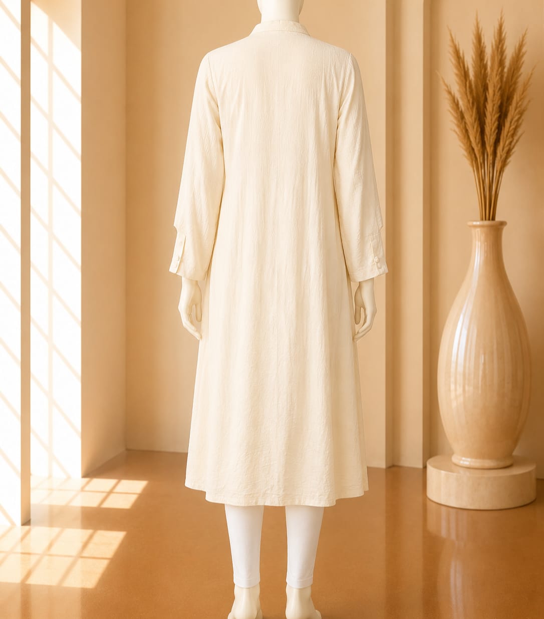 Ivory Mandarin Collar Midi Tunic